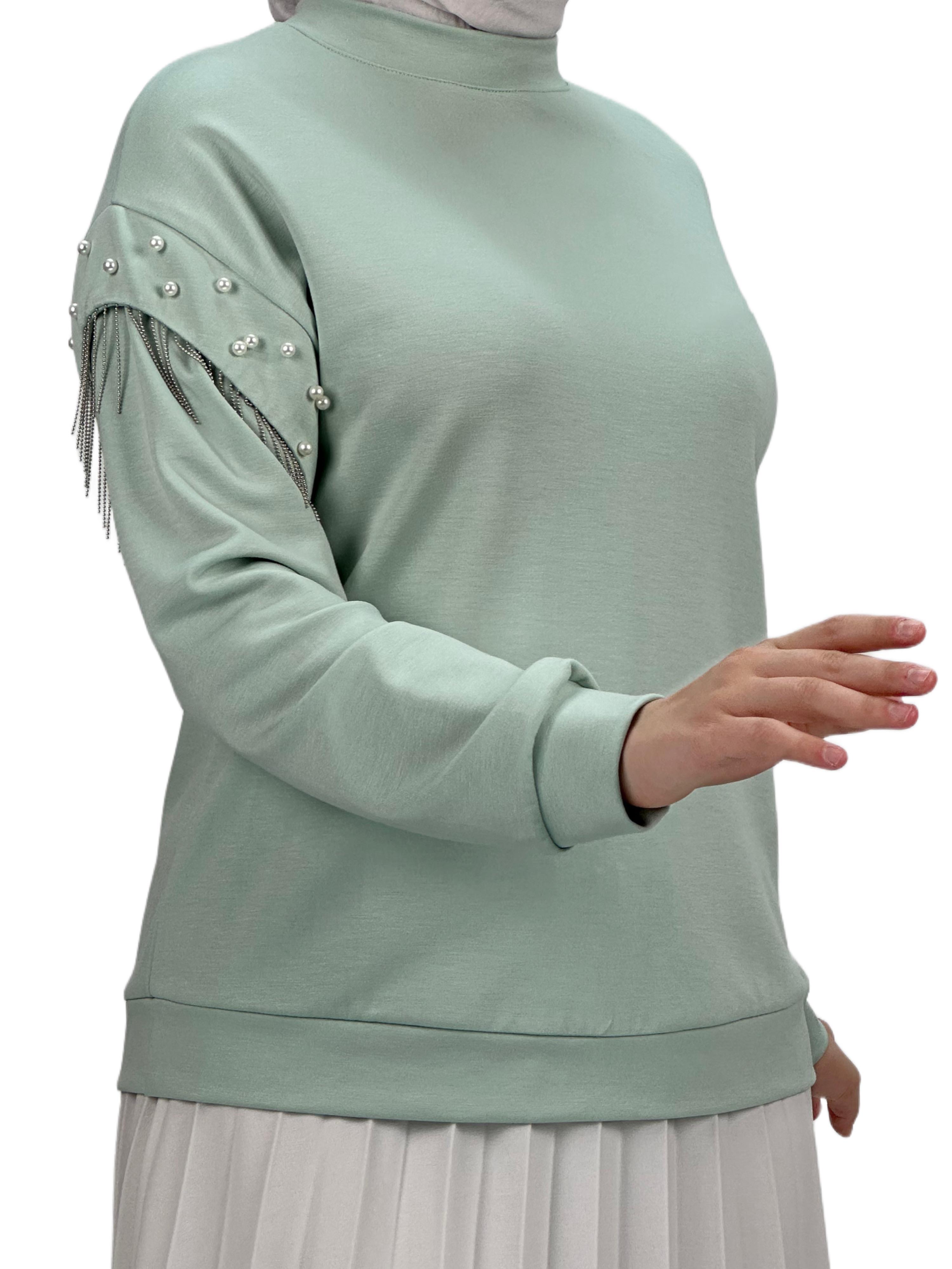 Orhan Store Kolları Boncuklu Bluz Mint OTW1248