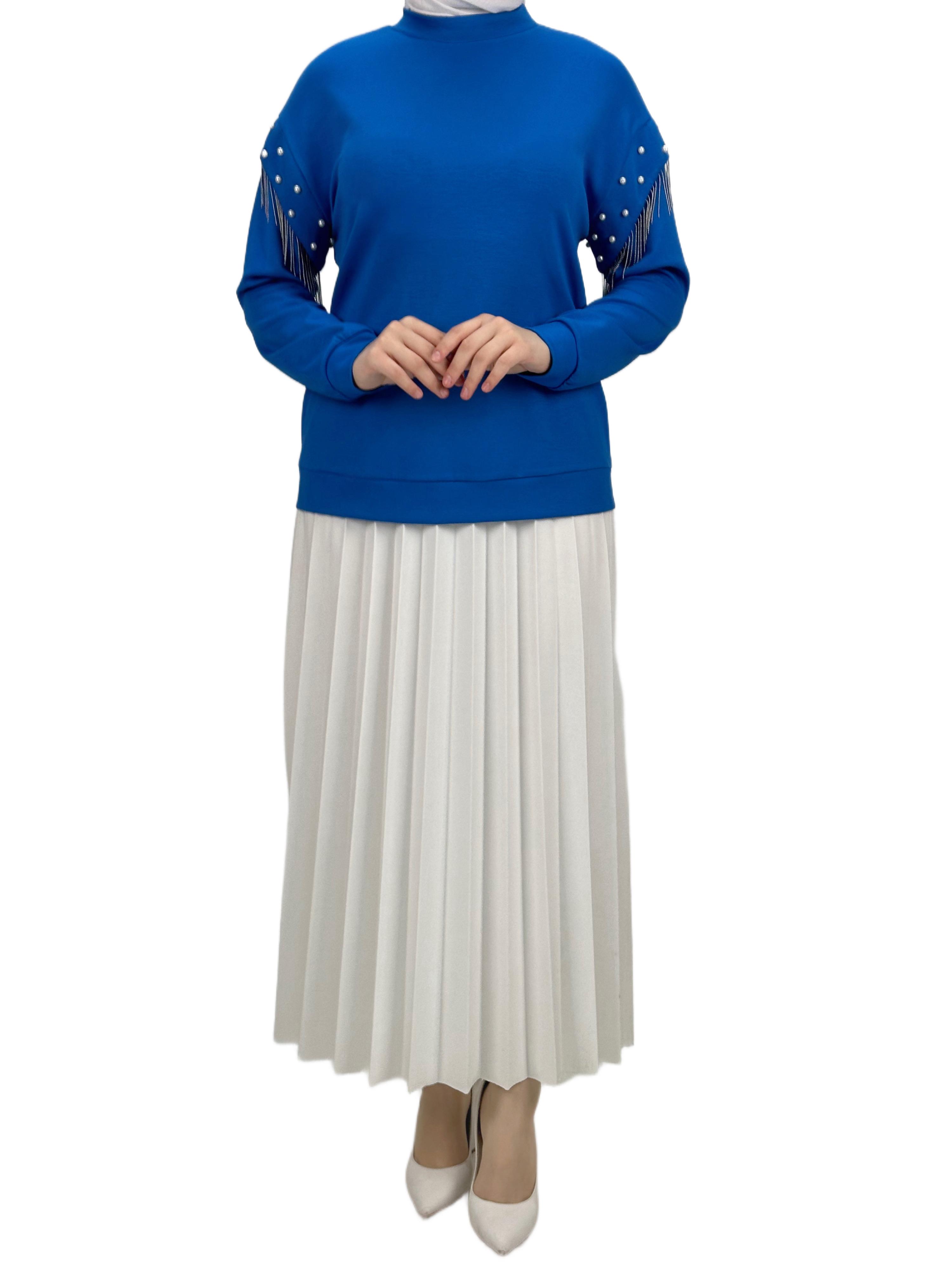 Orhan Store Kolları Boncuklu Bluz Saks OTW1248