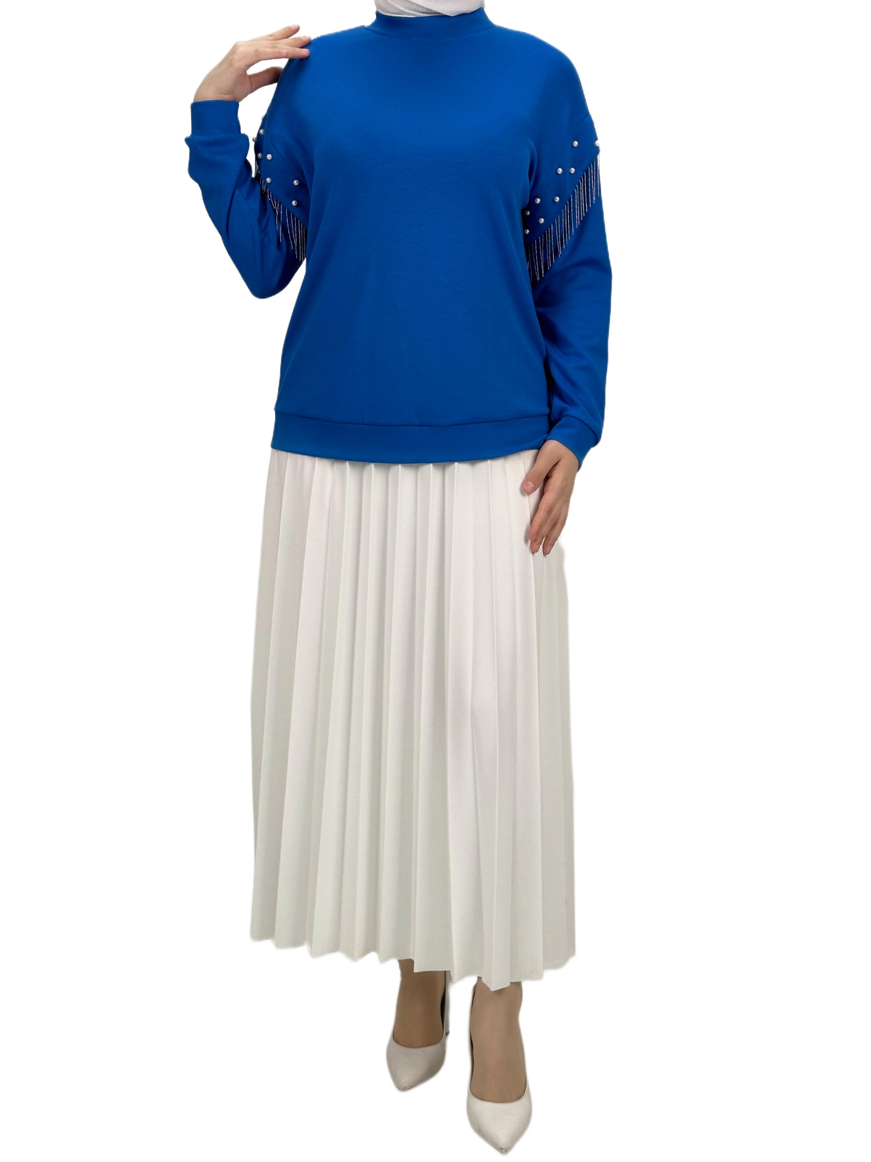 Orhan Store Kolları Boncuklu Bluz Saks OTW1248