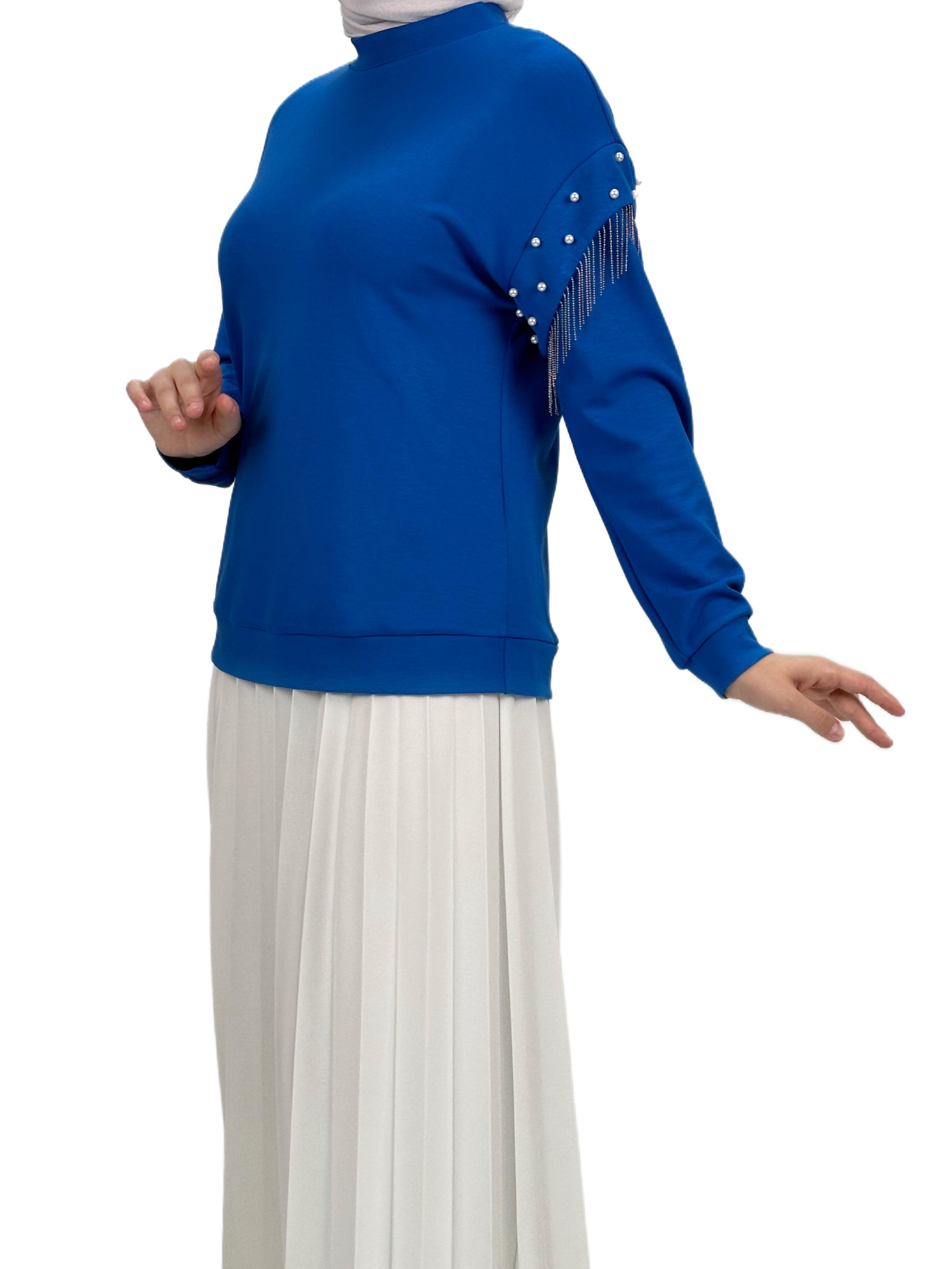 Orhan Store Kolları Boncuklu Bluz Saks OTW1248