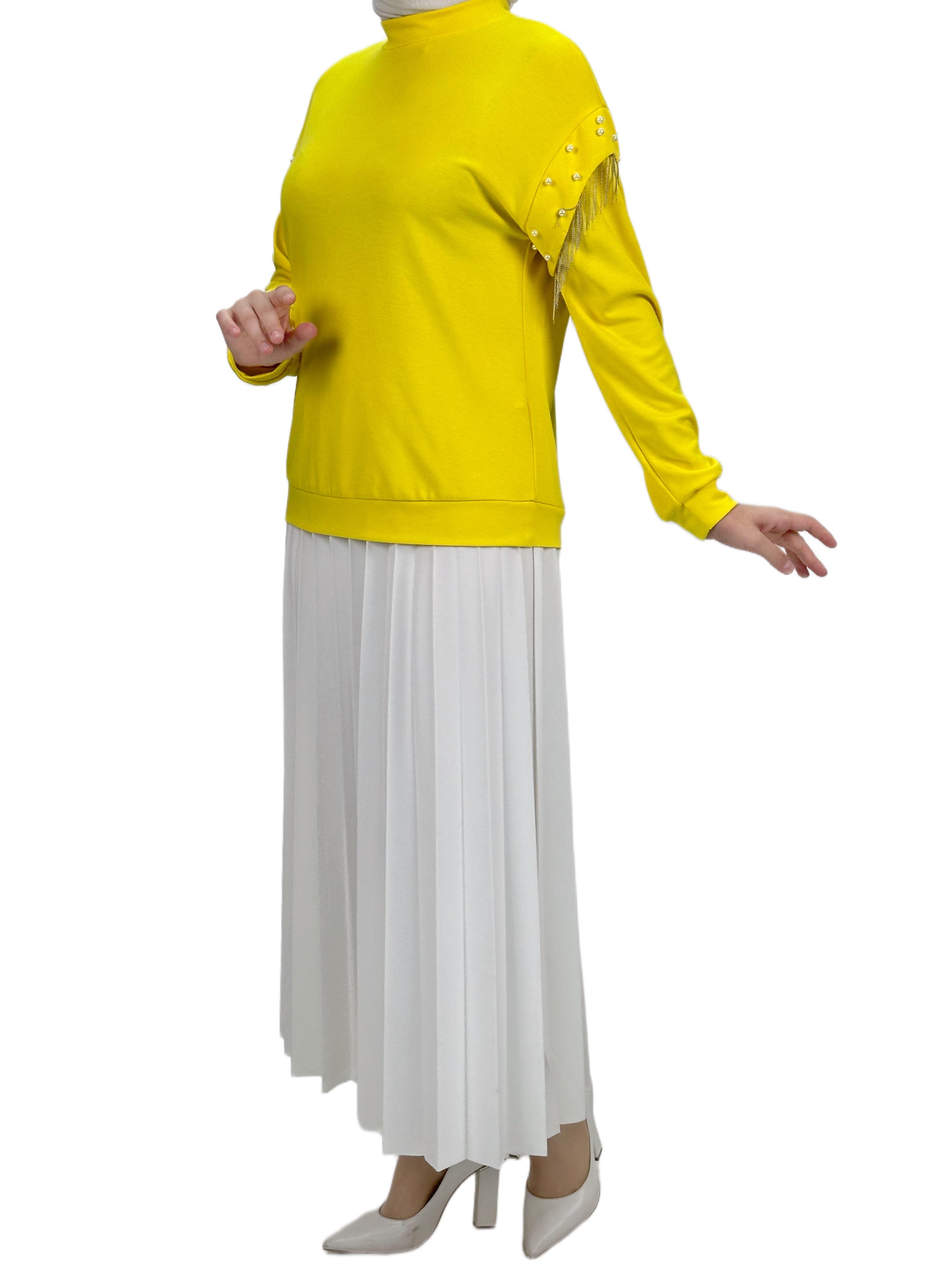 Orhan Store Kolları Boncuklu Bluz Sarı OTW1248