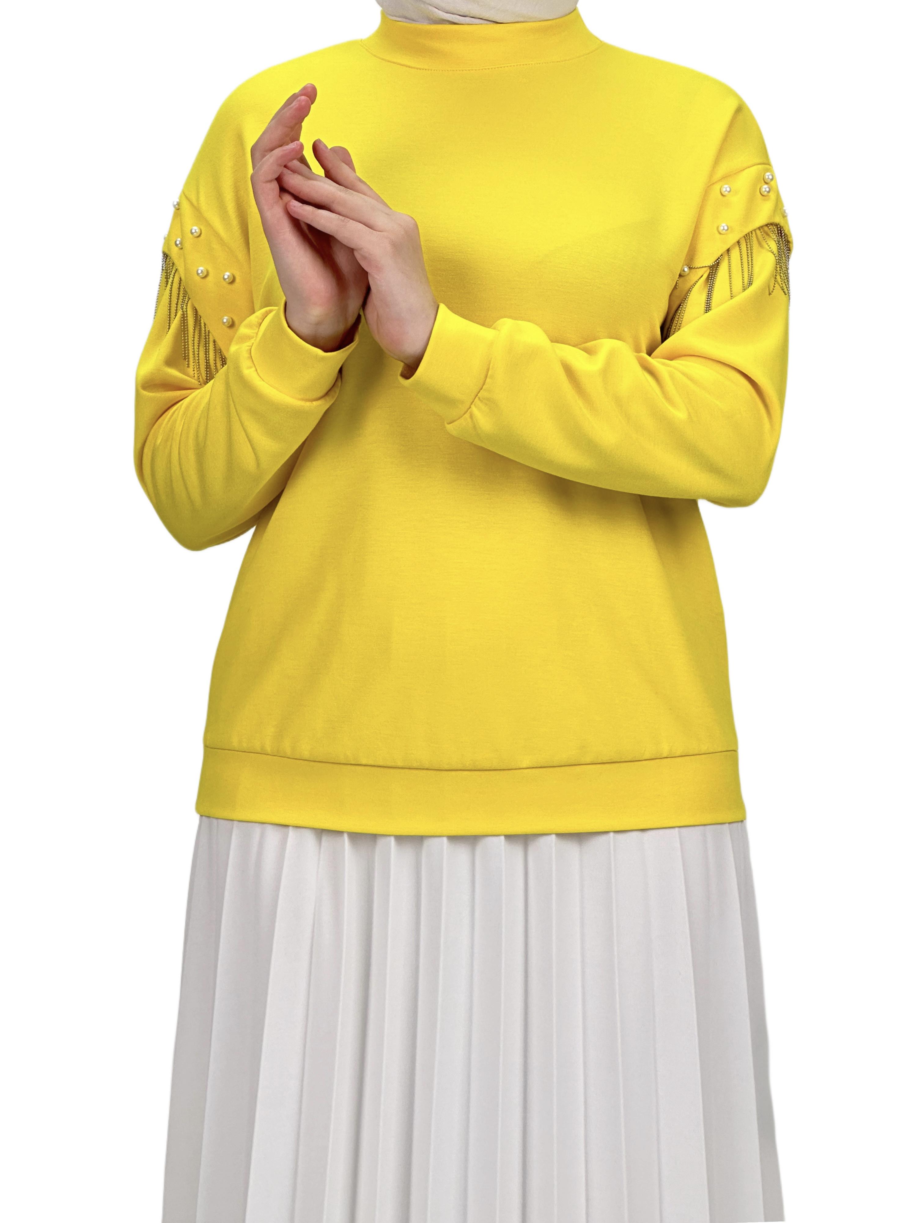 Orhan Store Kolları Boncuklu Bluz Sarı OTW1248