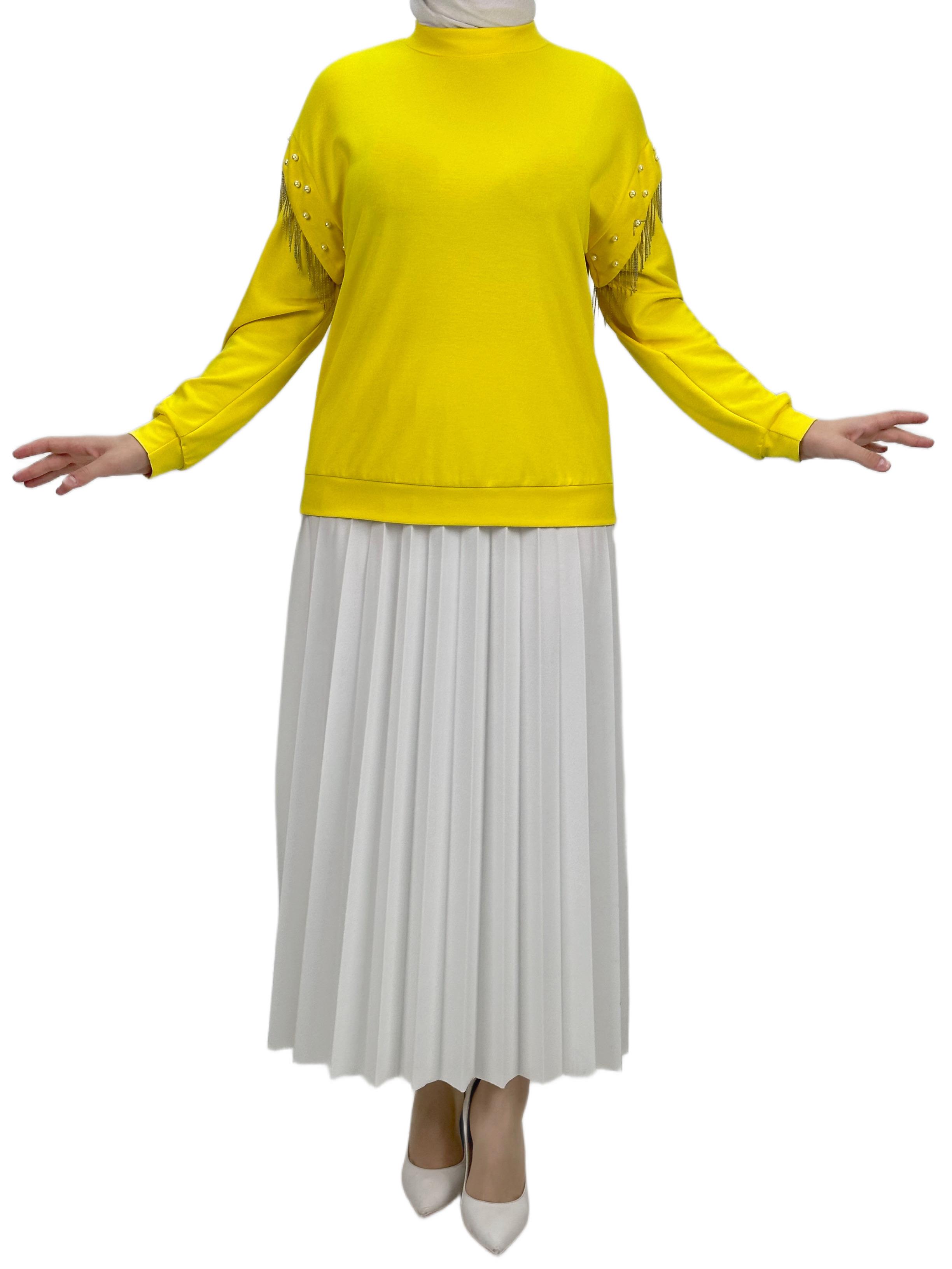 Orhan Store Kolları Boncuklu Bluz Sarı OTW1248