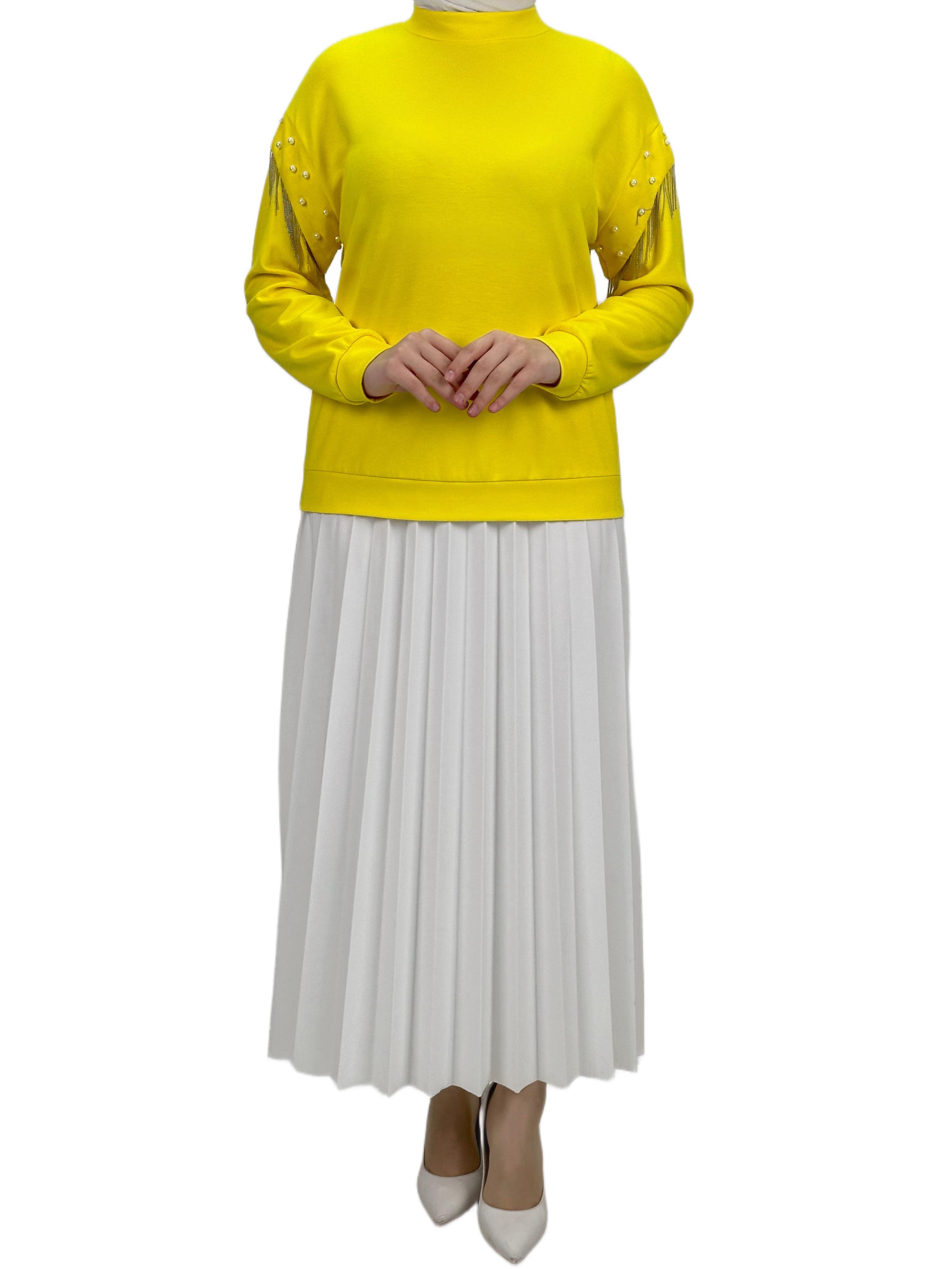 Orhan Store Kolları Boncuklu Bluz Sarı OTW1248