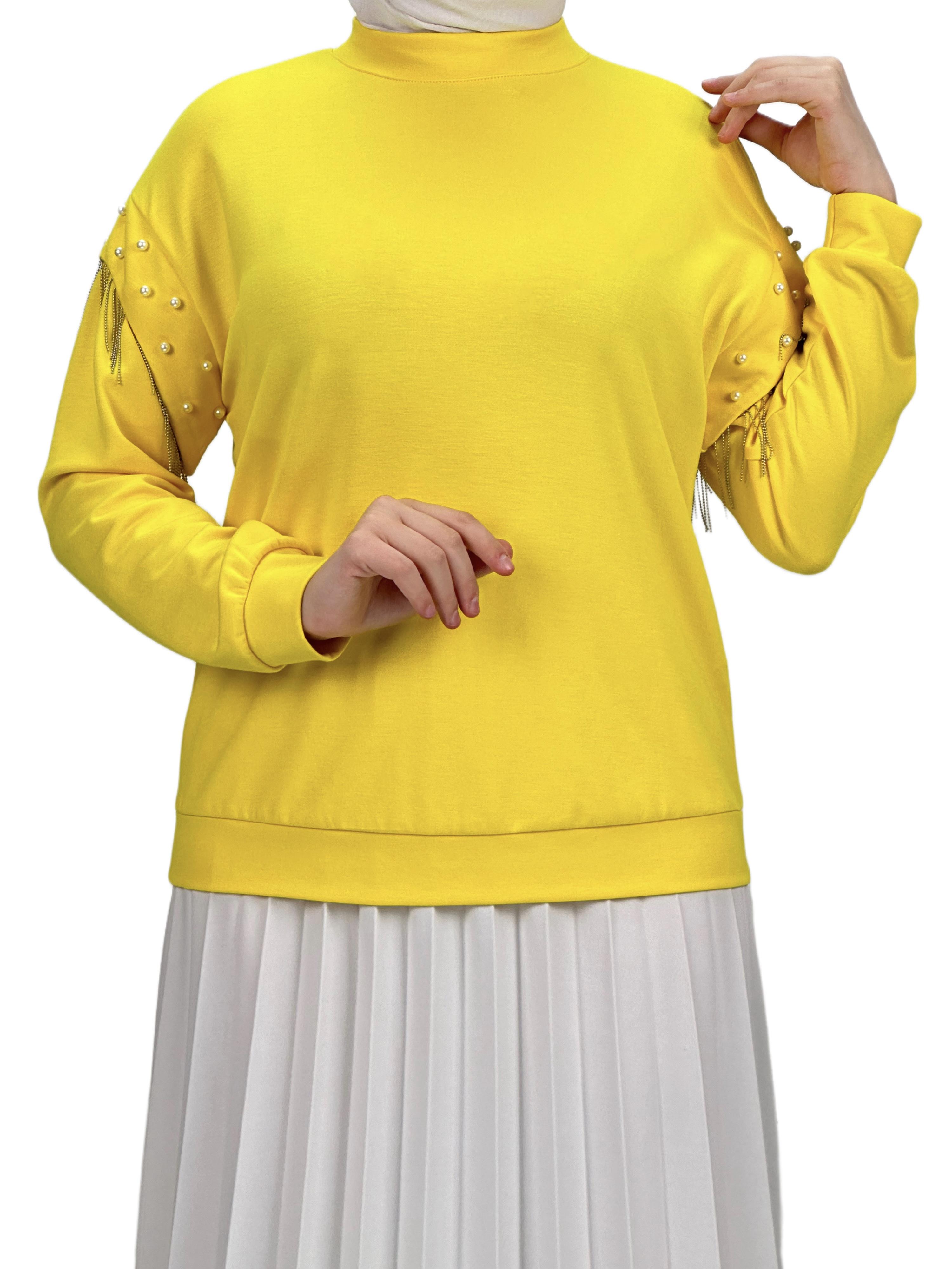 Orhan Store Kolları Boncuklu Bluz Sarı OTW1248