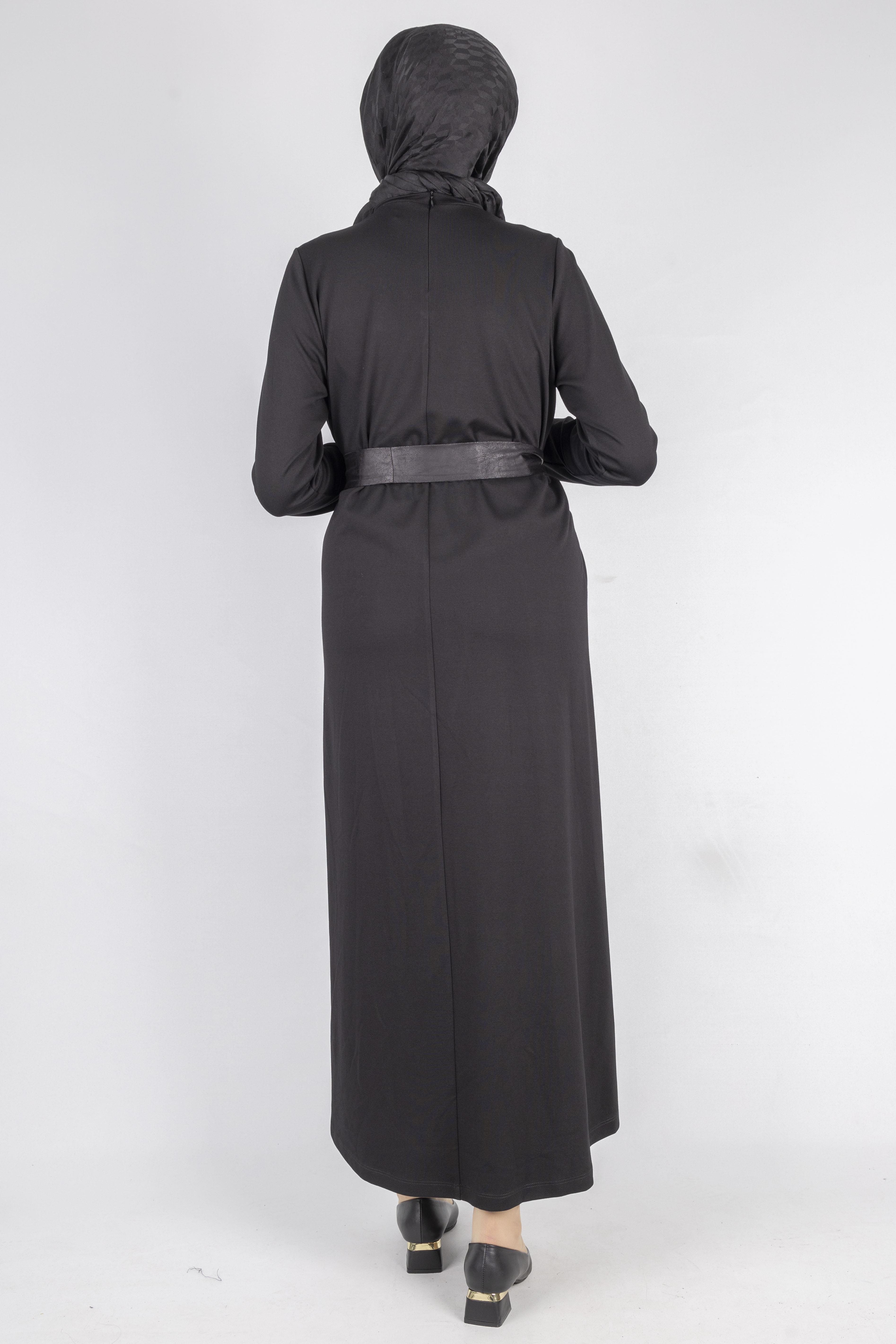 Orhan Store Kurdele Kuşak Ve Taş Detaylı Elbise Siyah OTW1741