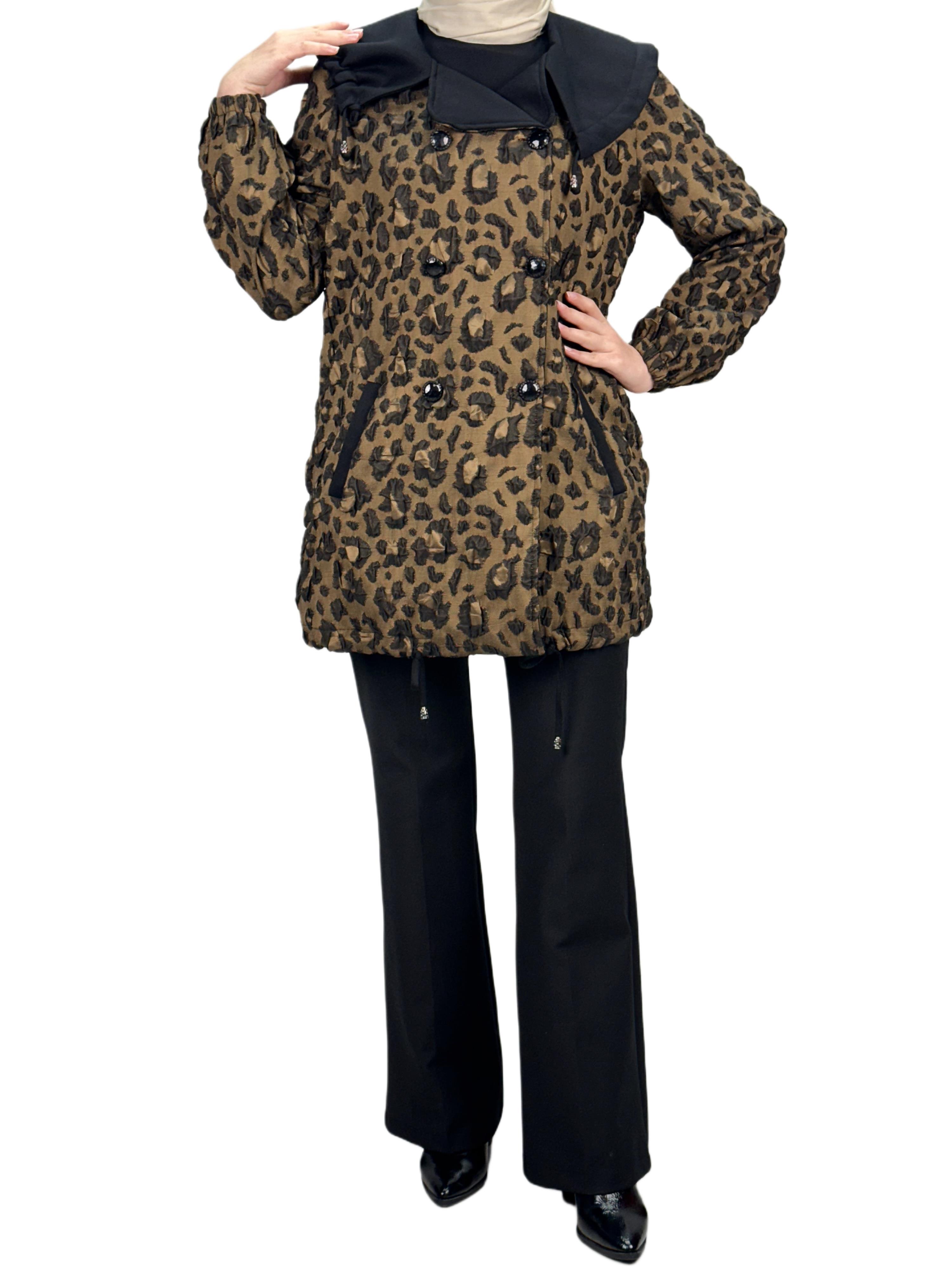 Orhan Store Leopar Detaylı Ceket Siyah-Bej OTW1130