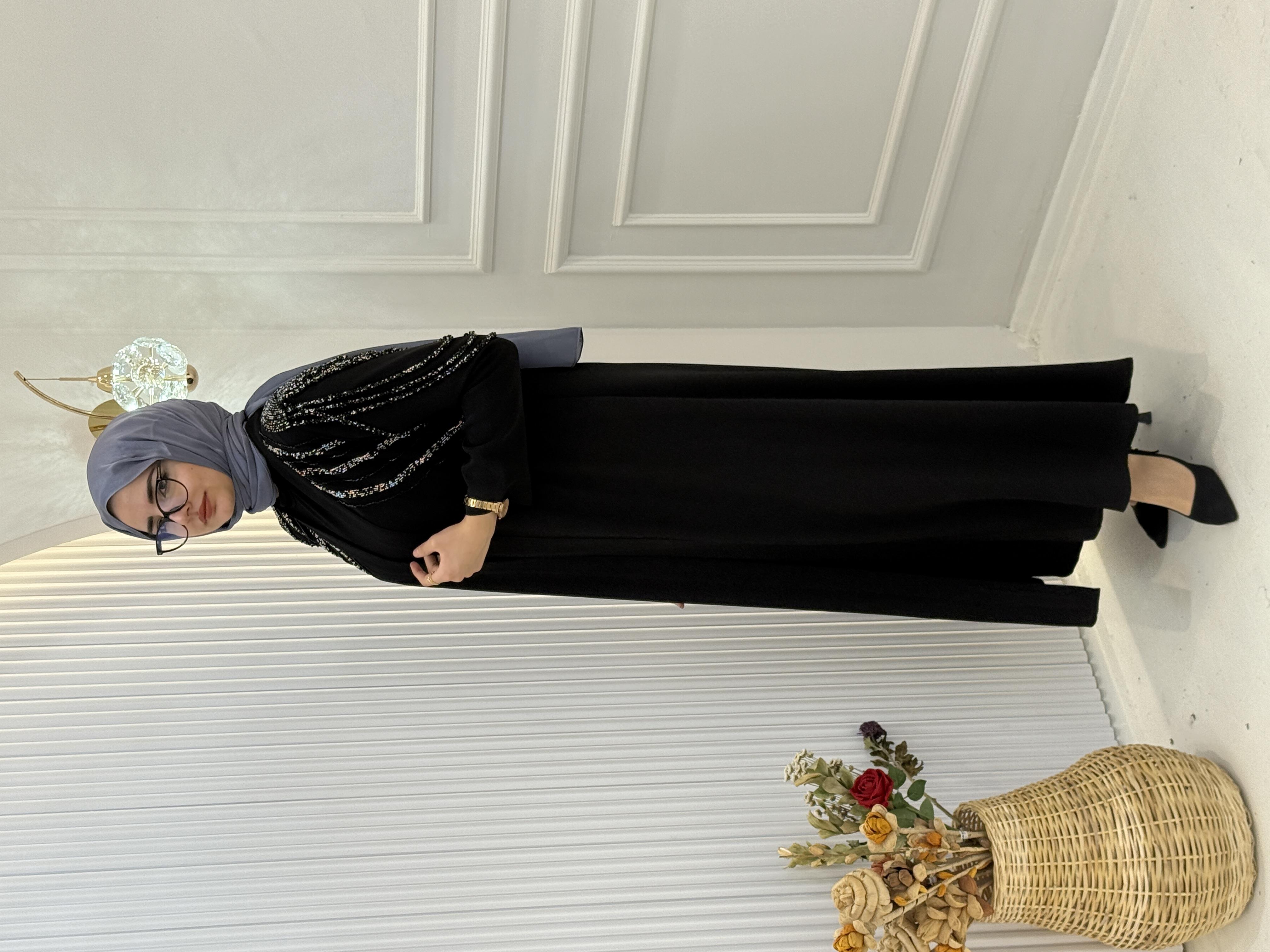 Orhan Store Omuz Taş İşlemeli Abaya Takım Siyah OTW2596