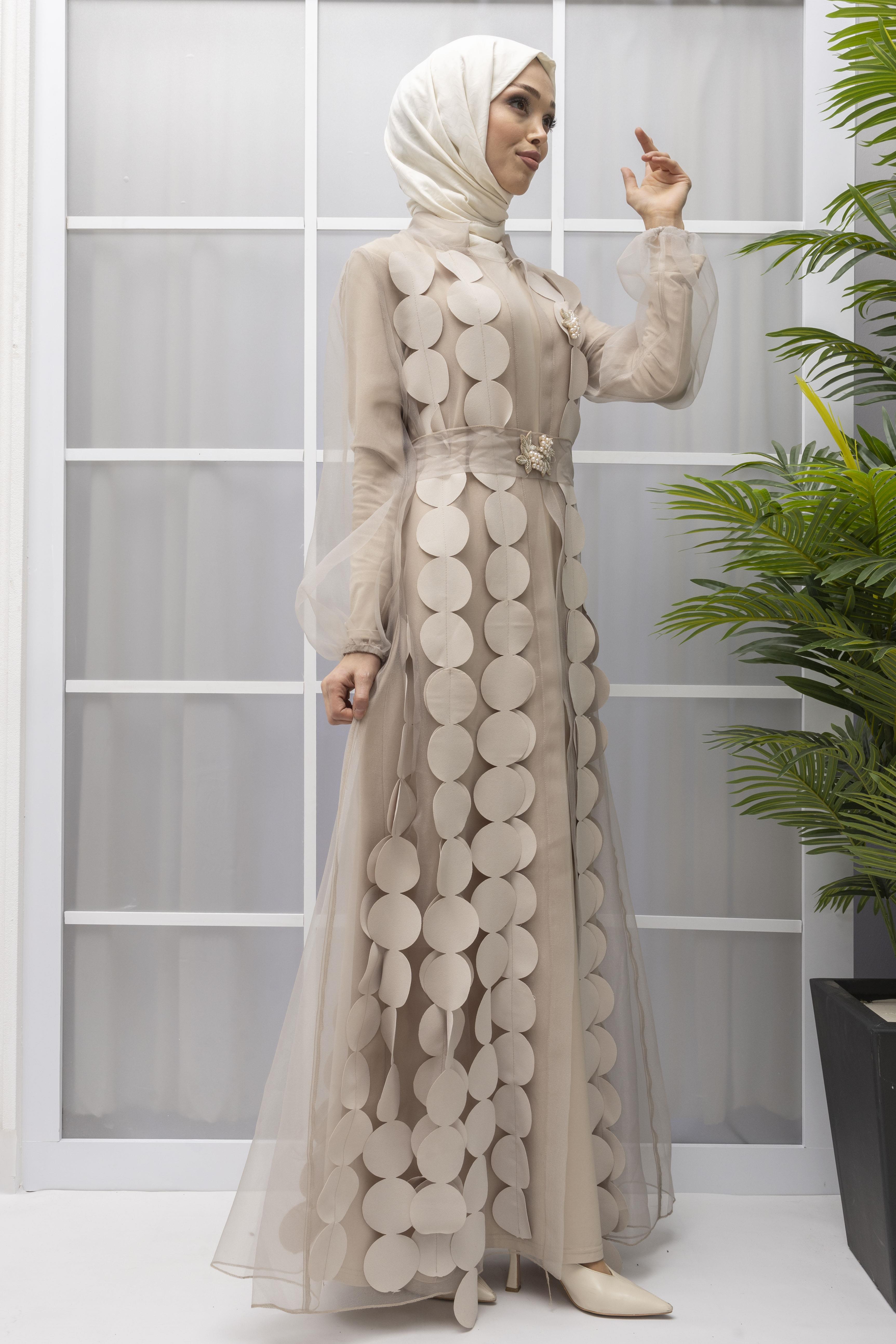 Orhan Store Organze Abayalı Takım Bej OTW1871