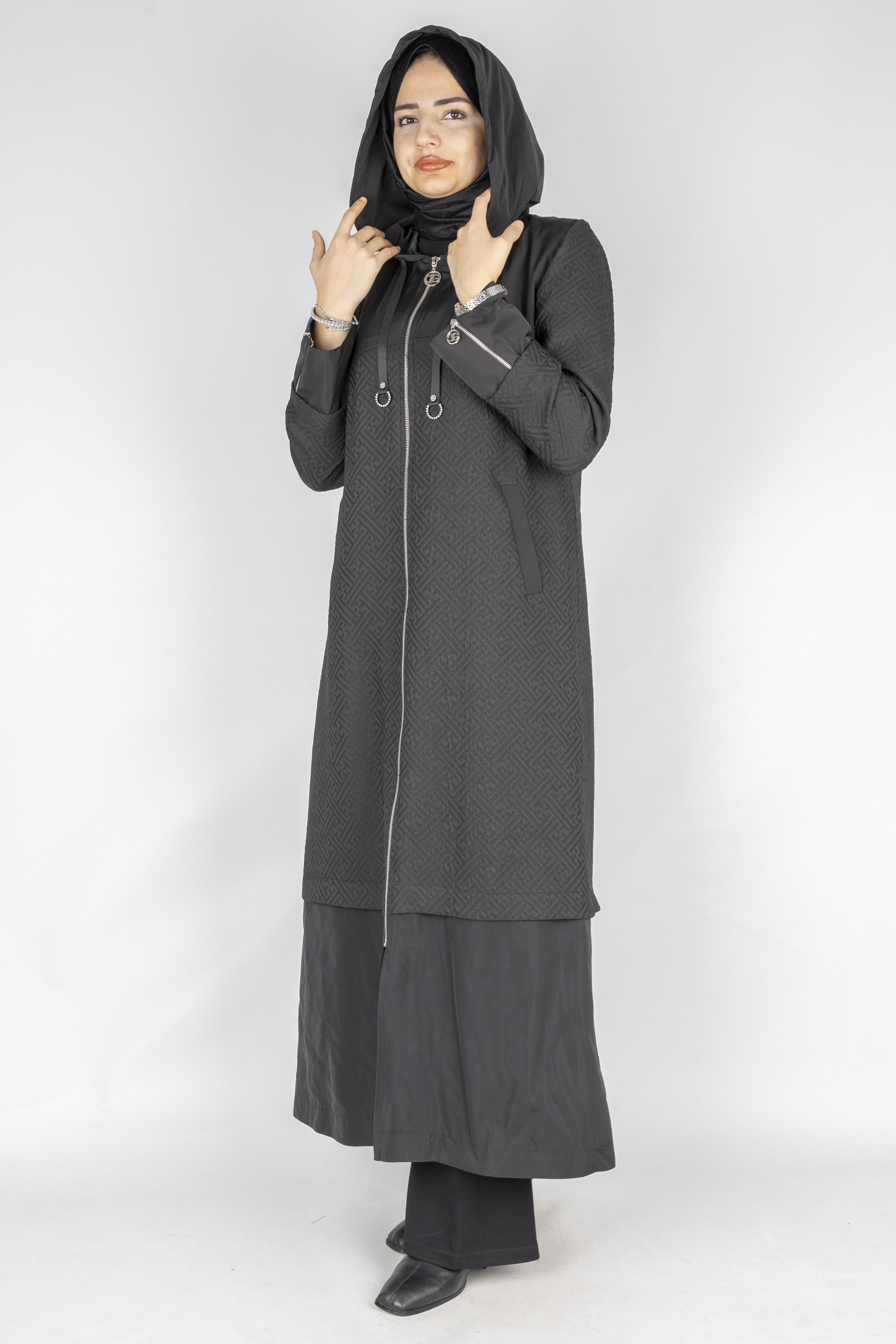 Orhan Store Paraşüt Kumaş Kapüşonlu Fermuarlı Kap Siyah OTW1633