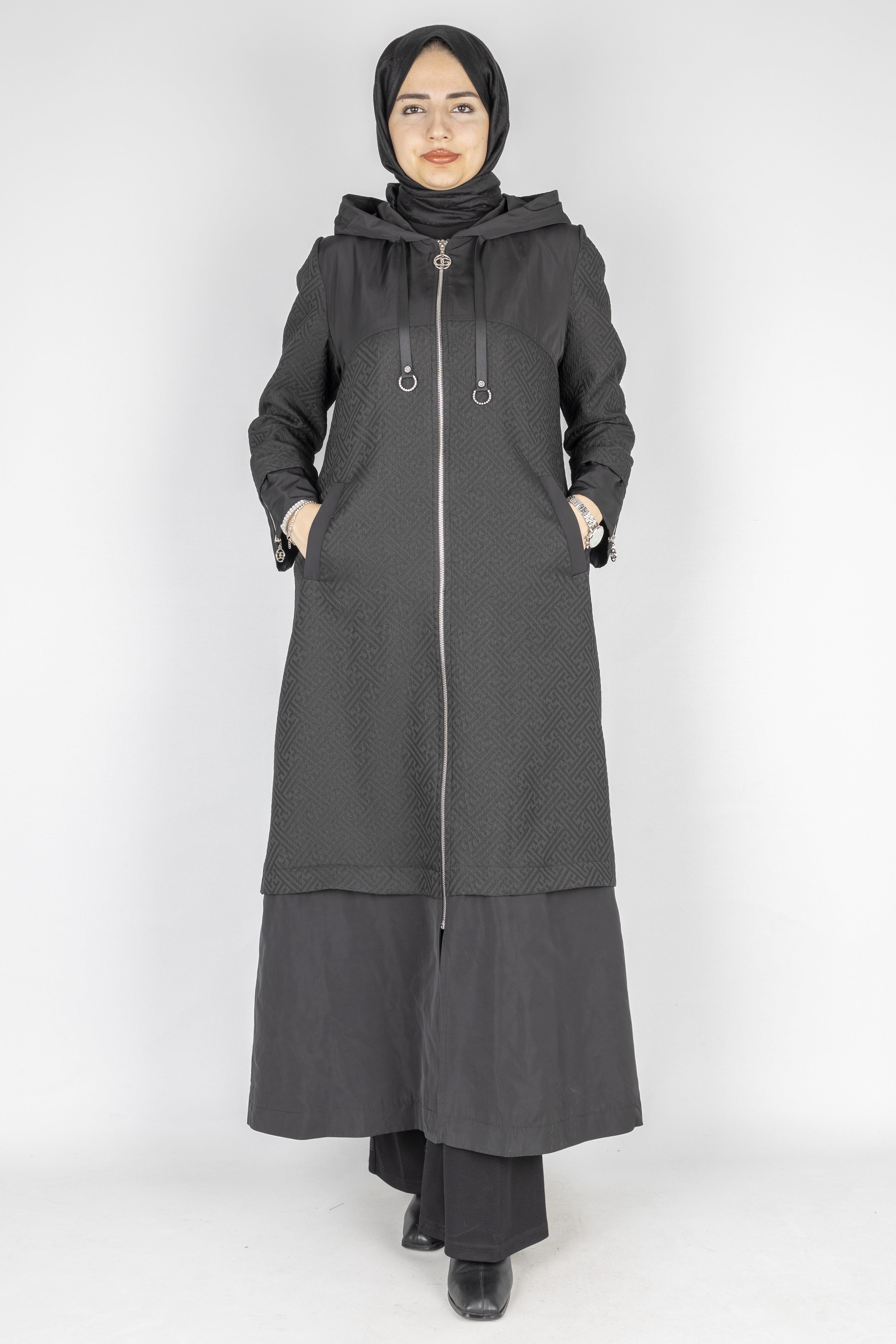 Orhan Store Paraşüt Kumaş Kapüşonlu Fermuarlı Kap Siyah OTW1633