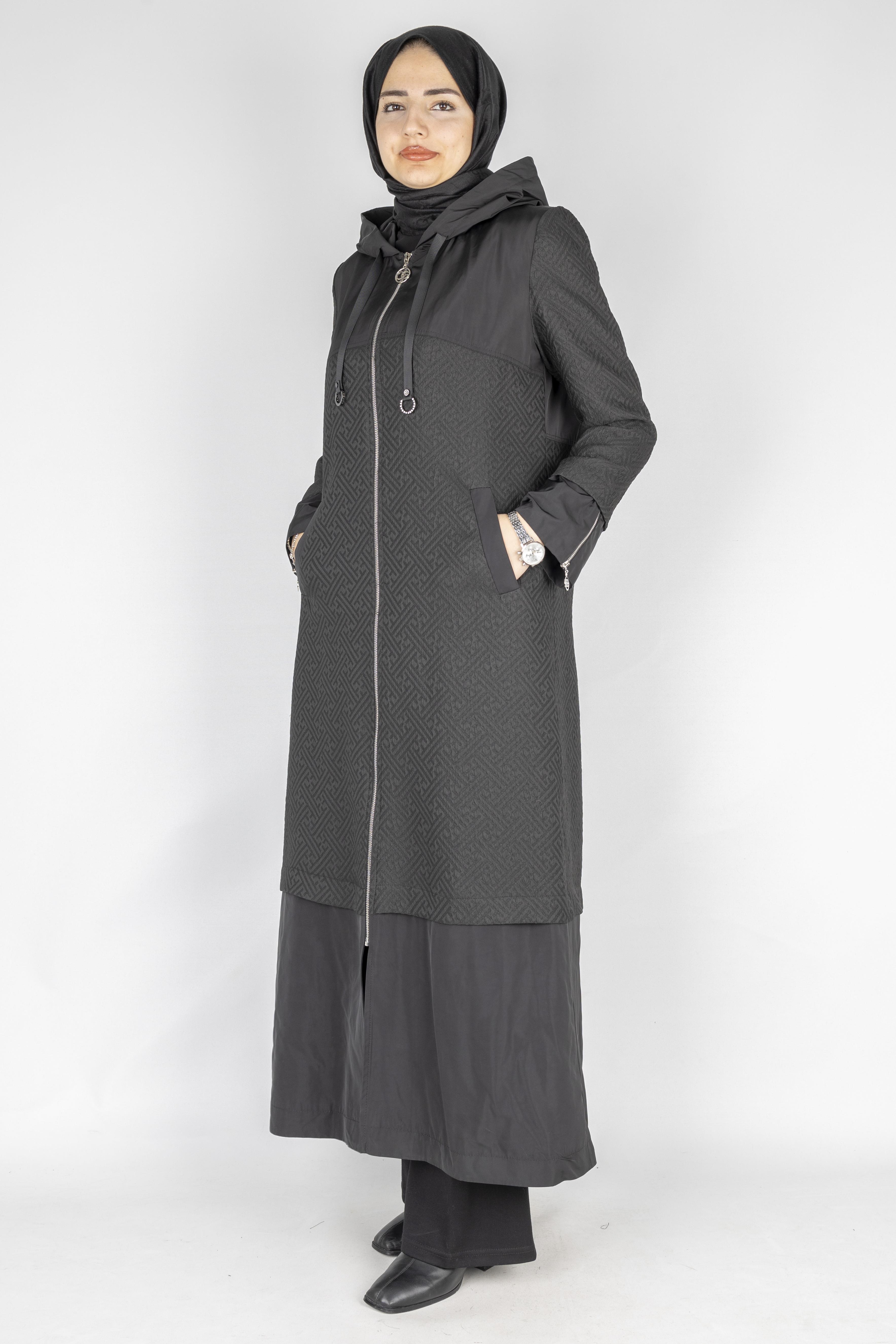 Orhan Store Paraşüt Kumaş Kapüşonlu Fermuarlı Kap Siyah OTW1633