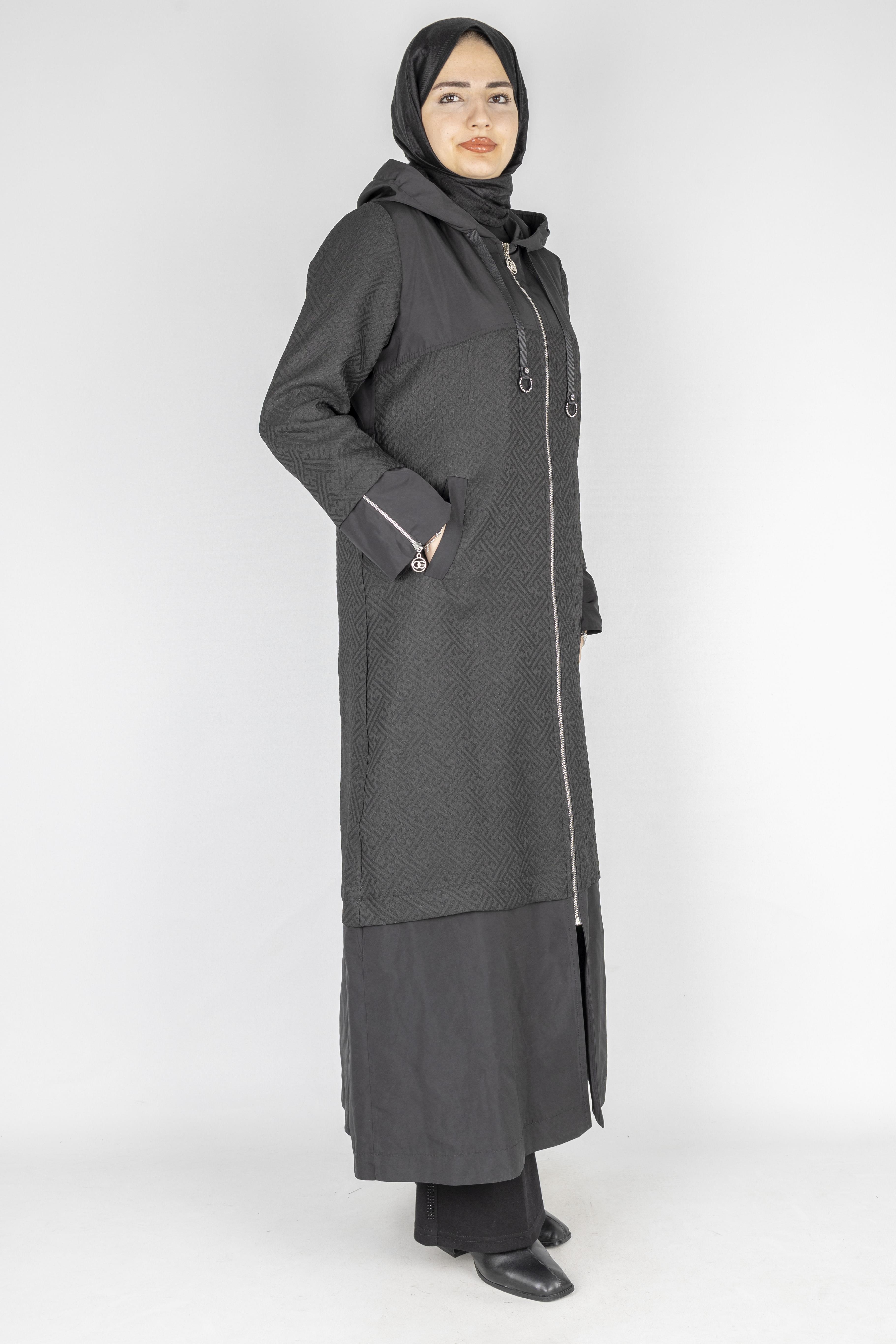 Orhan Store Paraşüt Kumaş Kapüşonlu Fermuarlı Kap Siyah OTW1633