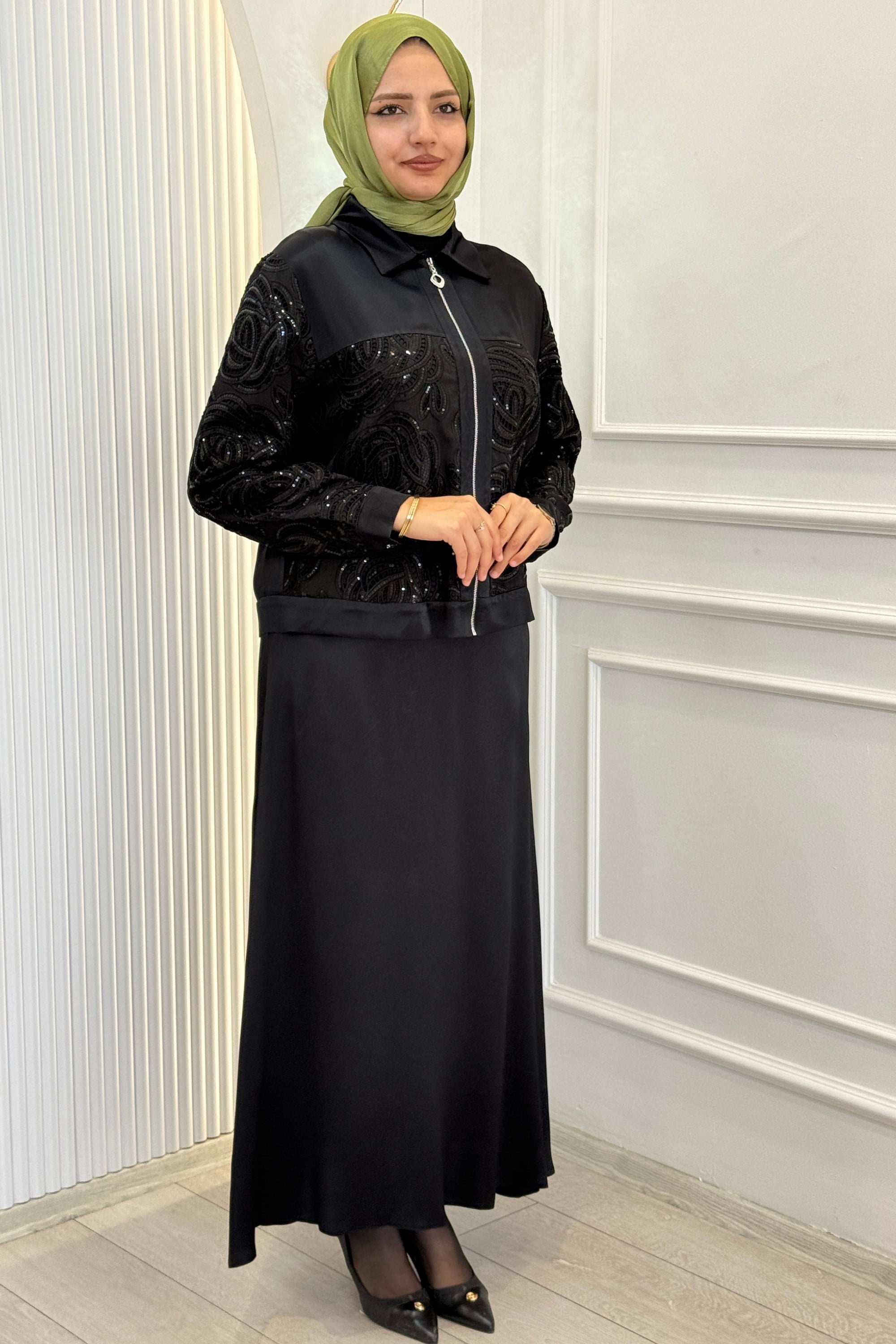 Orhan Store Payet Detaylı Ceketli Etek Takım Siyah OTW3042