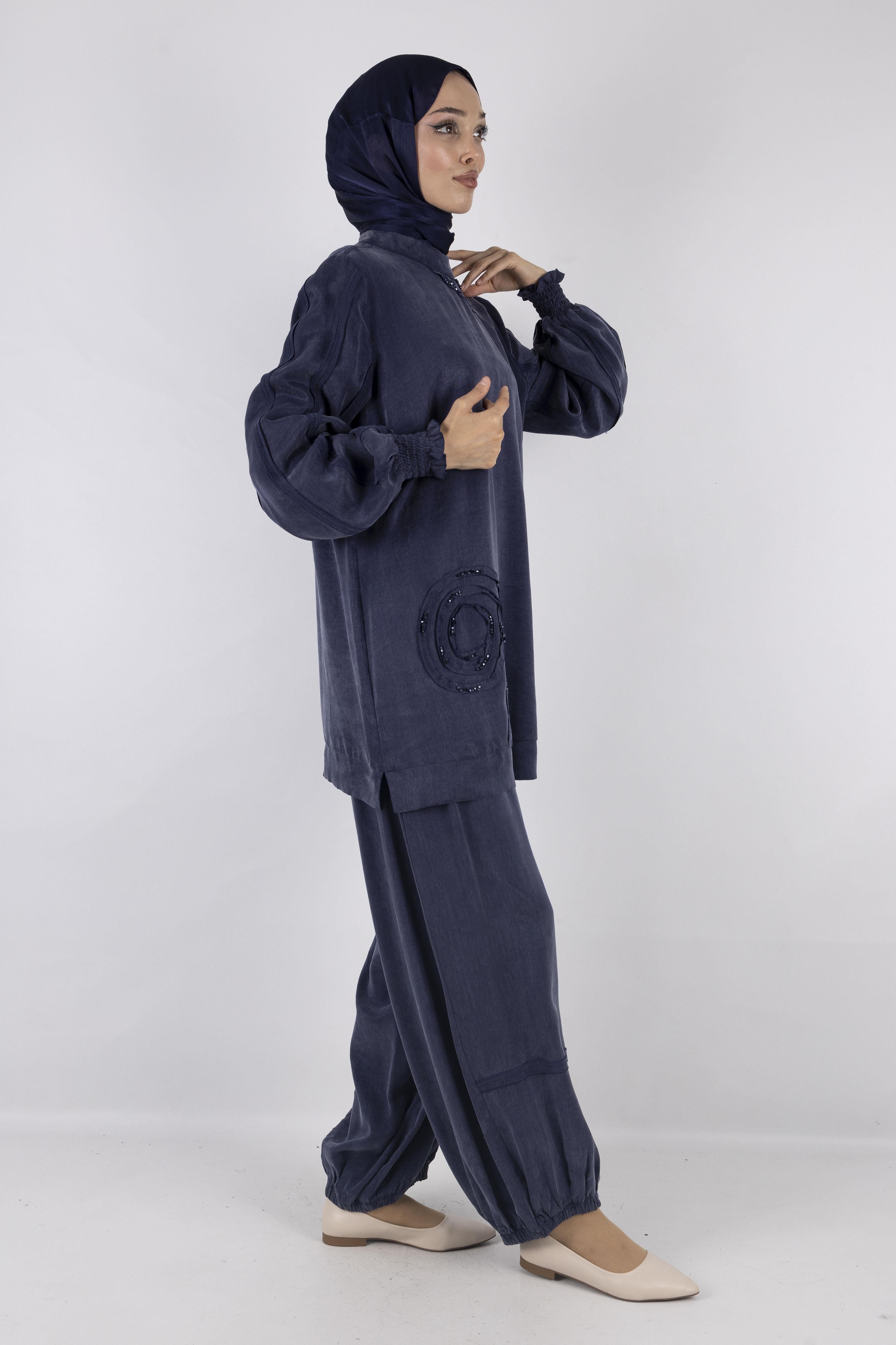 Orhan store Qupra Şalvar  Pantolonlu Takım Lacivert OTW2444