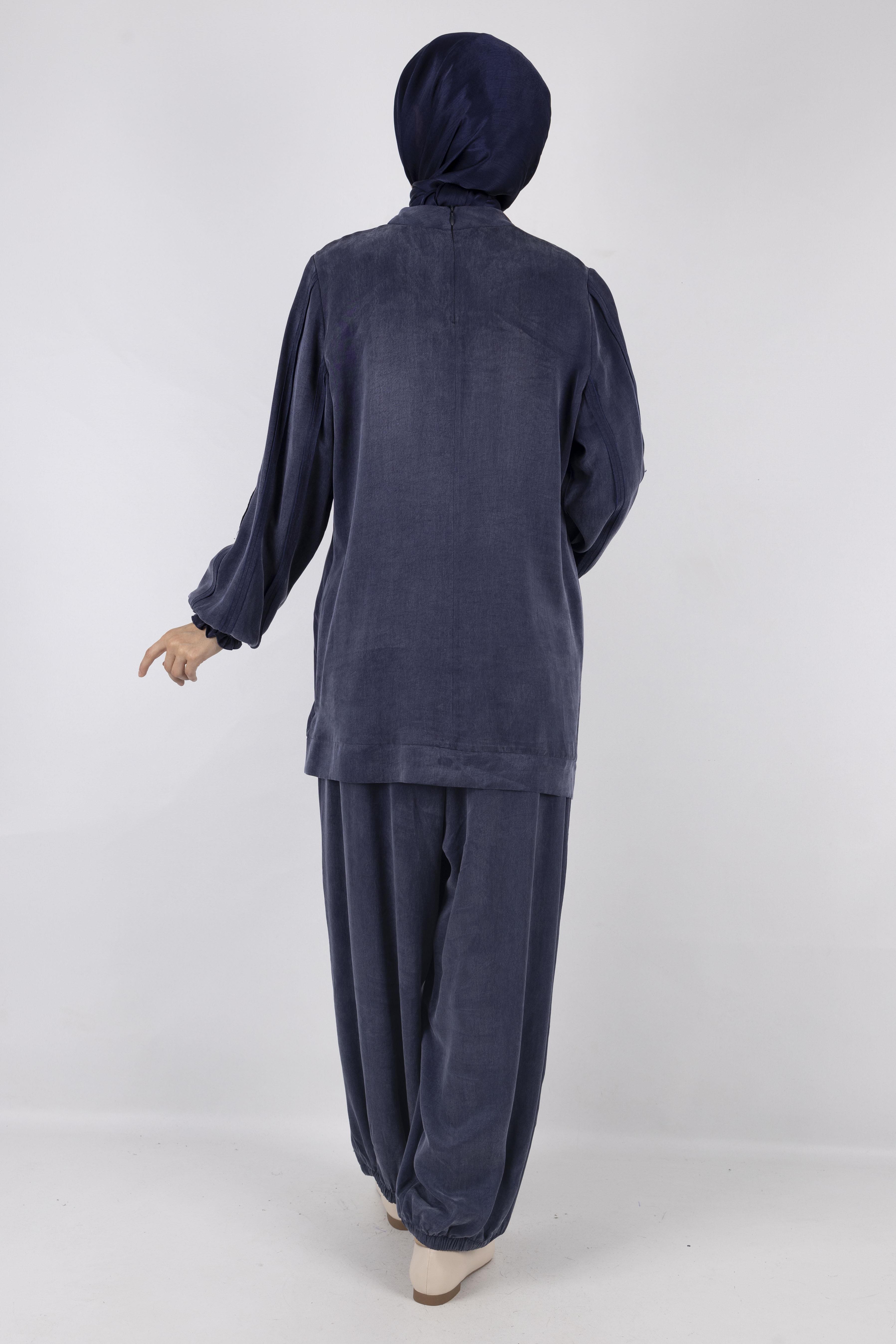 Orhan store Qupra Şalvar  Pantolonlu Takım Lacivert OTW2444