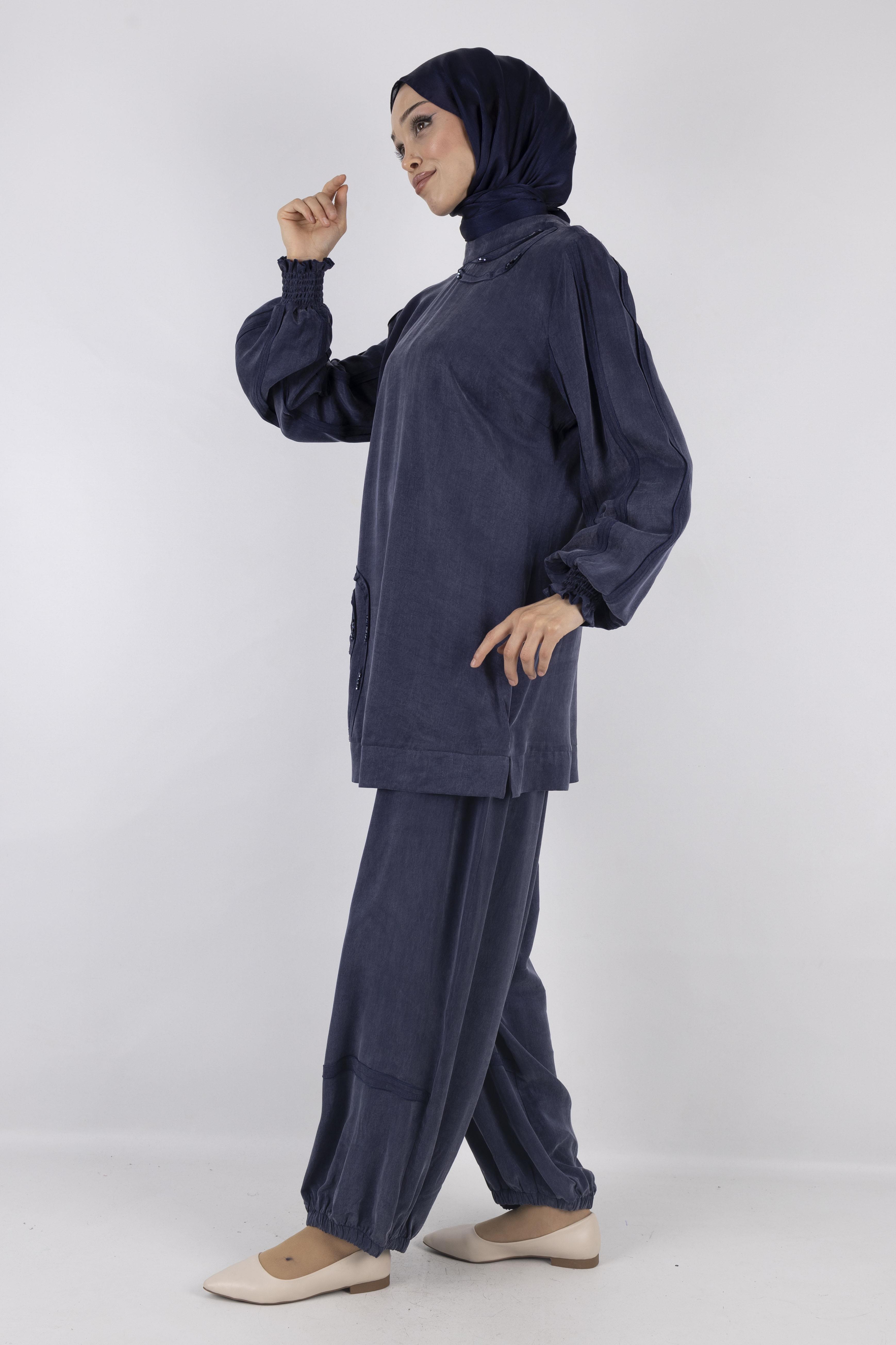 Orhan store Qupra Şalvar  Pantolonlu Takım Lacivert OTW2444