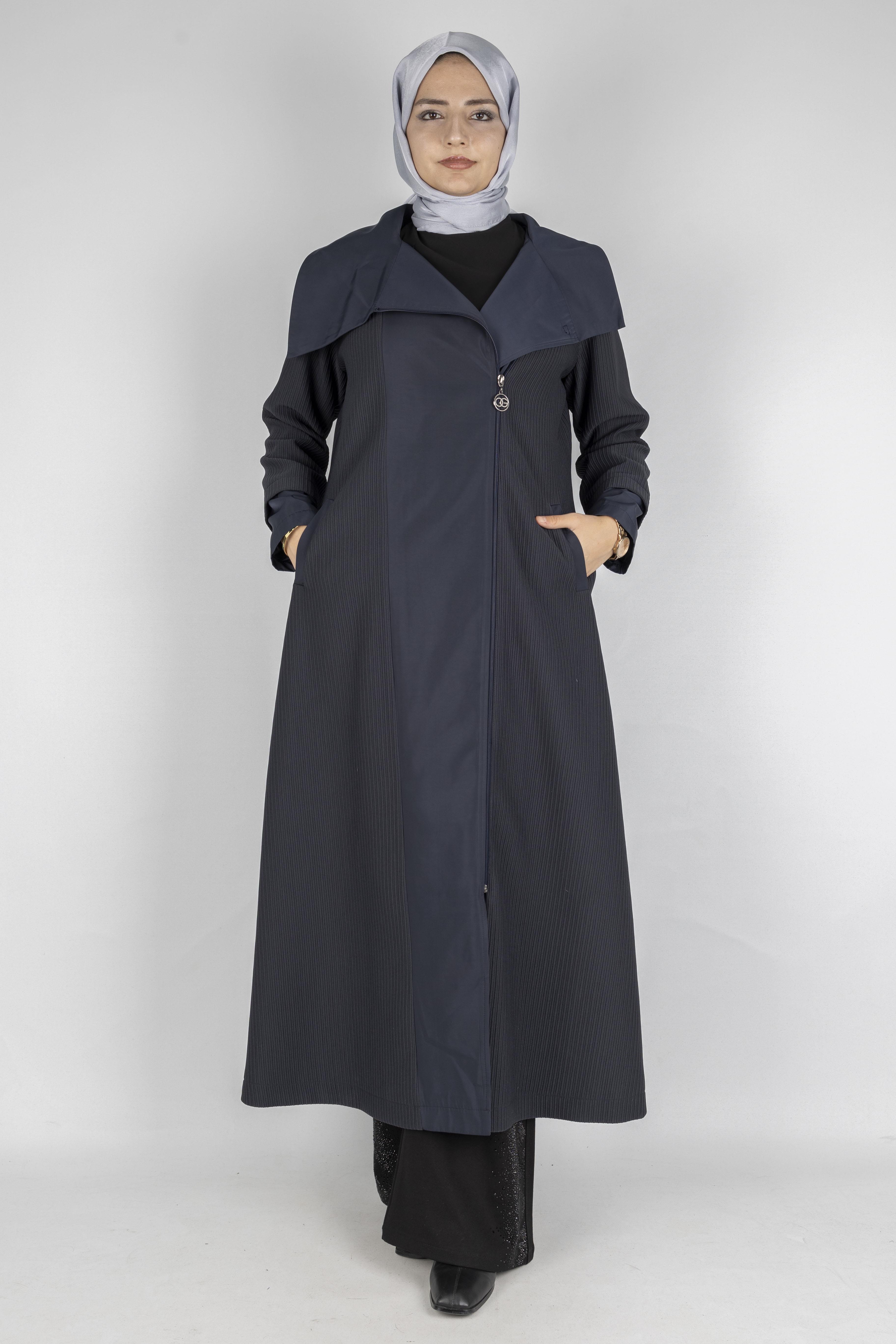 Orhan Store Şal Yaka Mevsimlik Uzun Kap Lacivert OTW1584