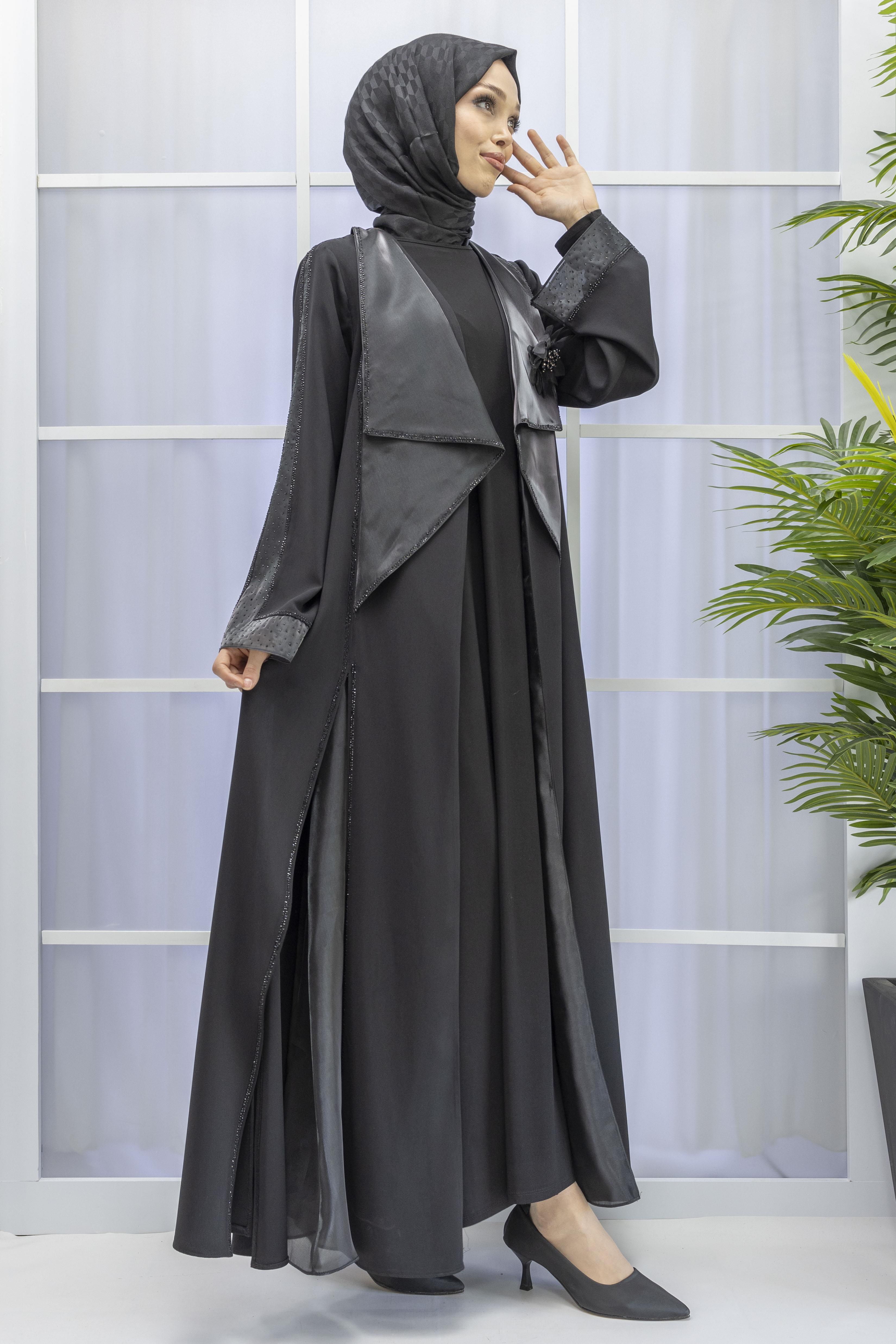 Orhan Store Şık Abayalı Takım Siyah OTW2372