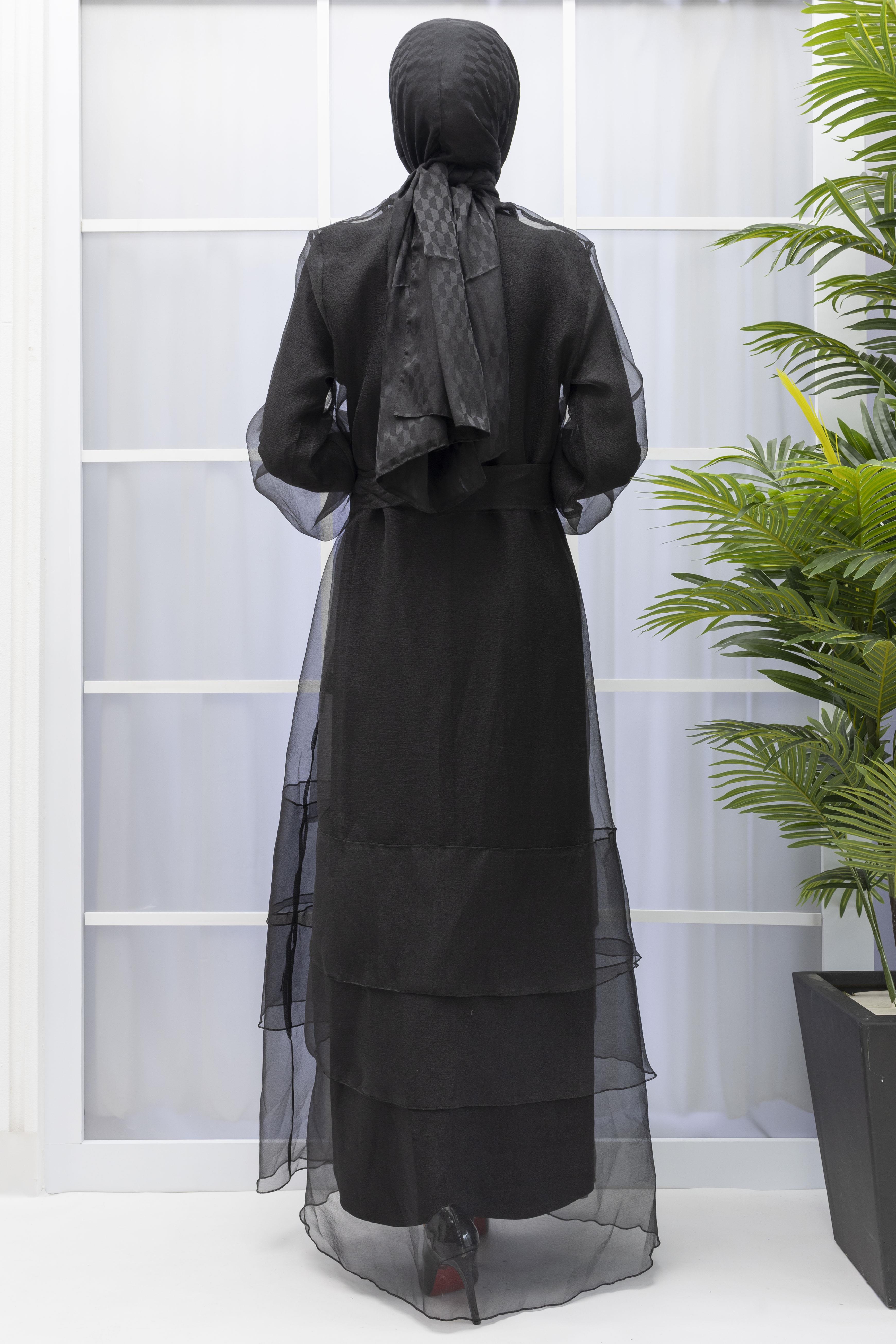 ORHAN STORE  ŞIK TÜL ABAYA TAKIM Siyah OTW1789