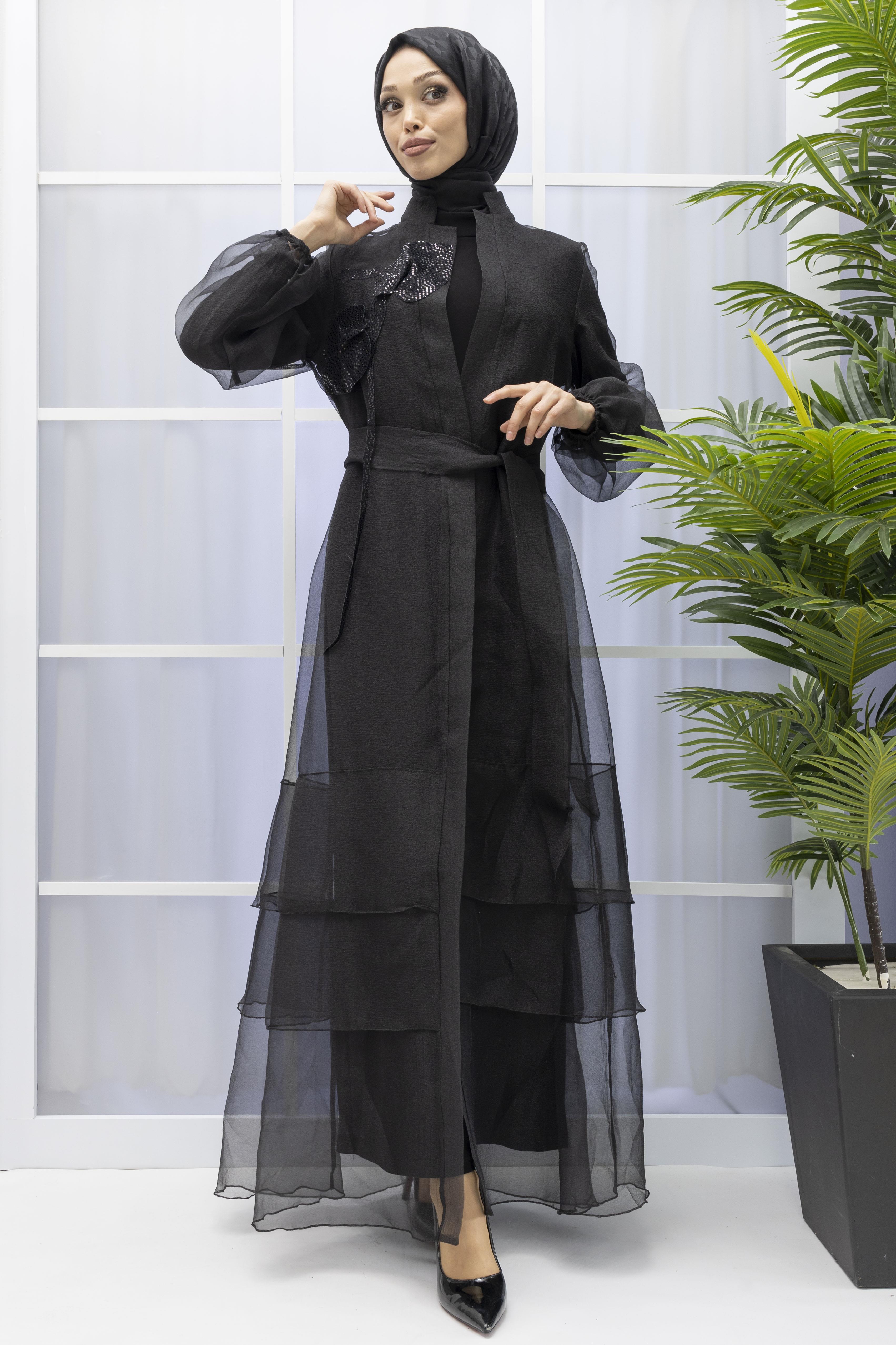 ORHAN STORE  ŞIK TÜL ABAYA TAKIM Siyah OTW1789