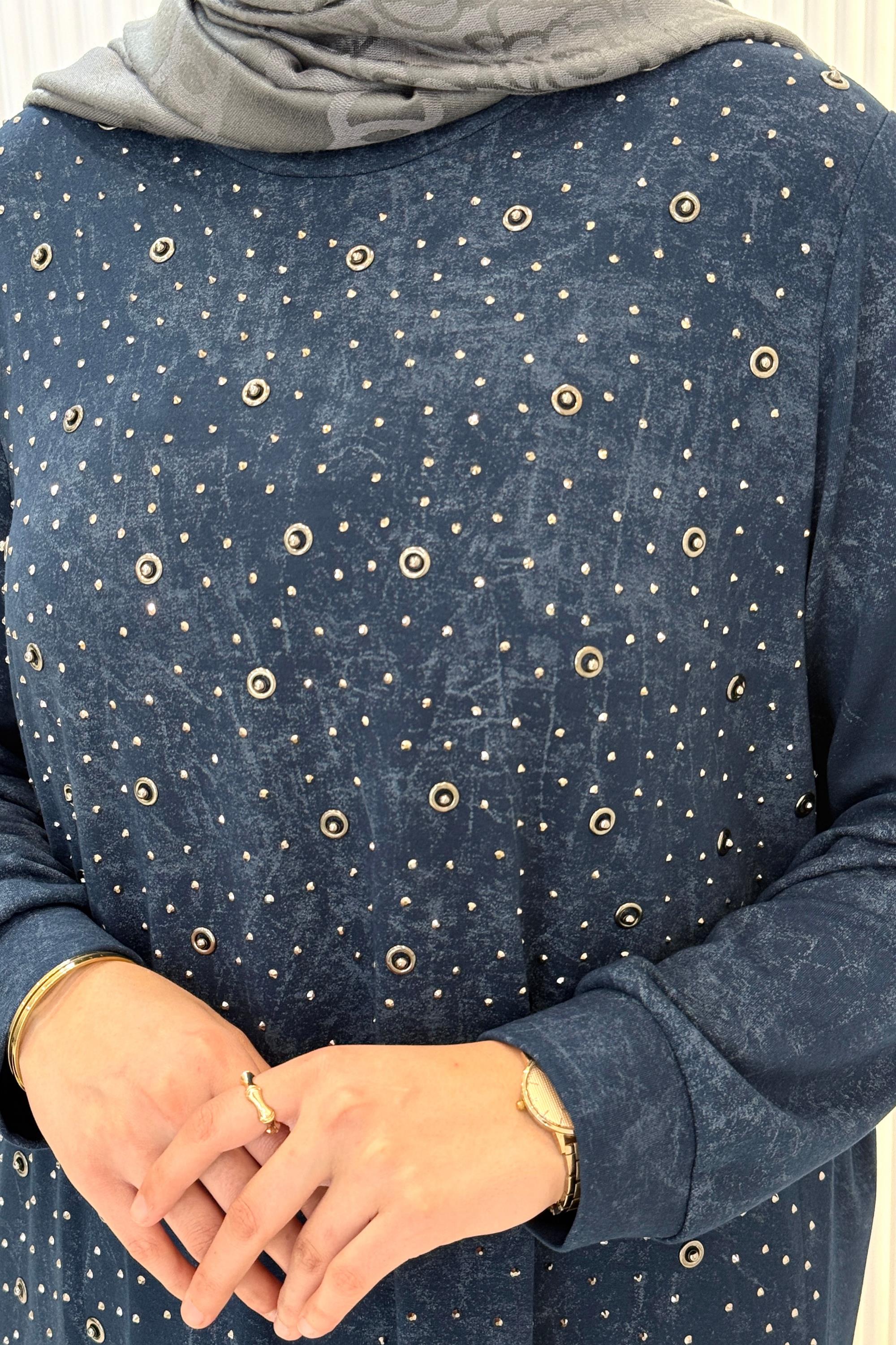 Orhan Store Taş Detaylı Tesettür Takım İndigo OTW2701