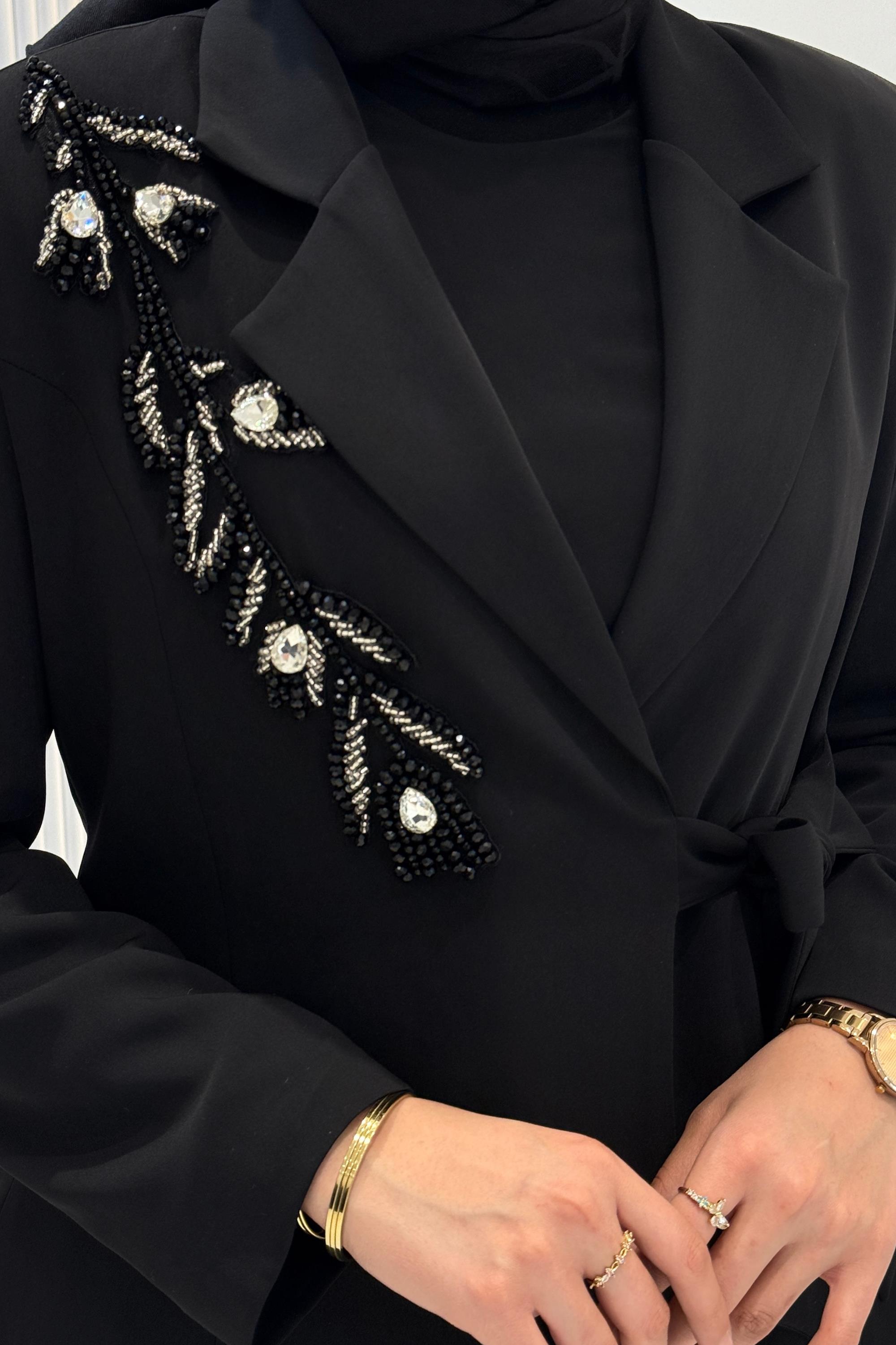 Orhan Store Taş İşlemeli Blazer Ceketli Tesettür Takım Siyah OTW2780