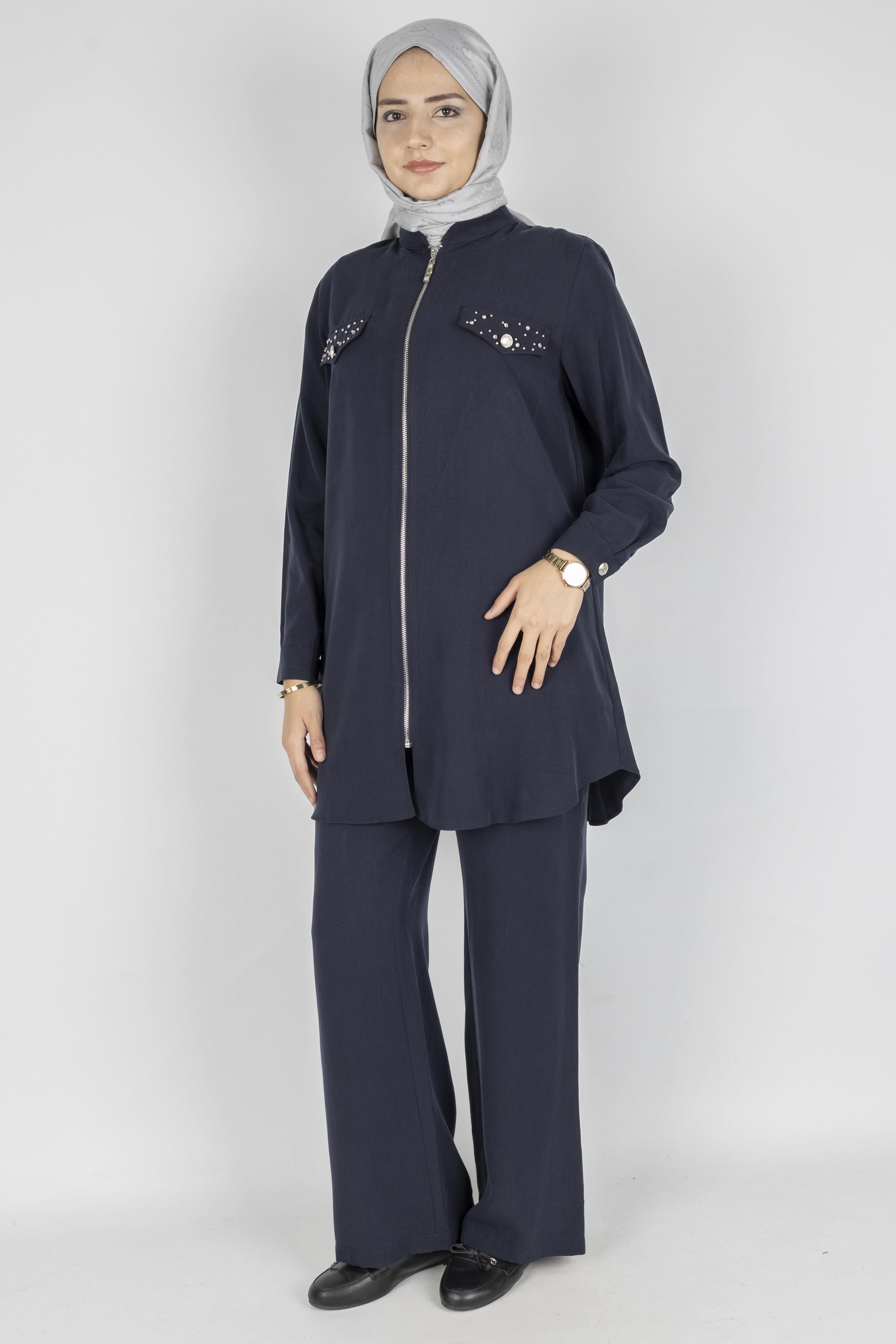 Orhan Store Taş Kapak Cepli Fermuarlı Takım Lacivert OTW2714