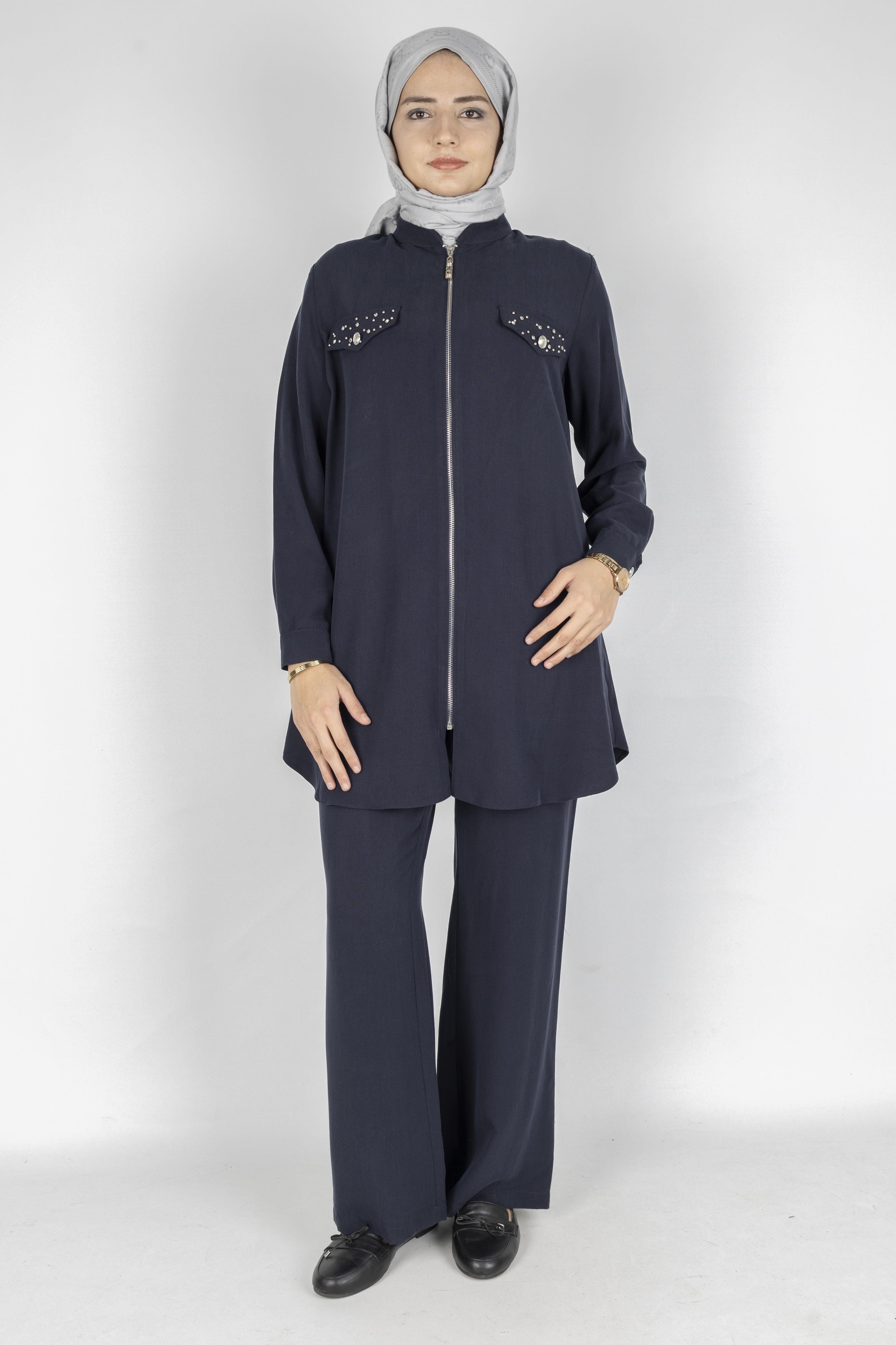 Orhan Store Taş Kapak Cepli Fermuarlı Takım Lacivert OTW2714