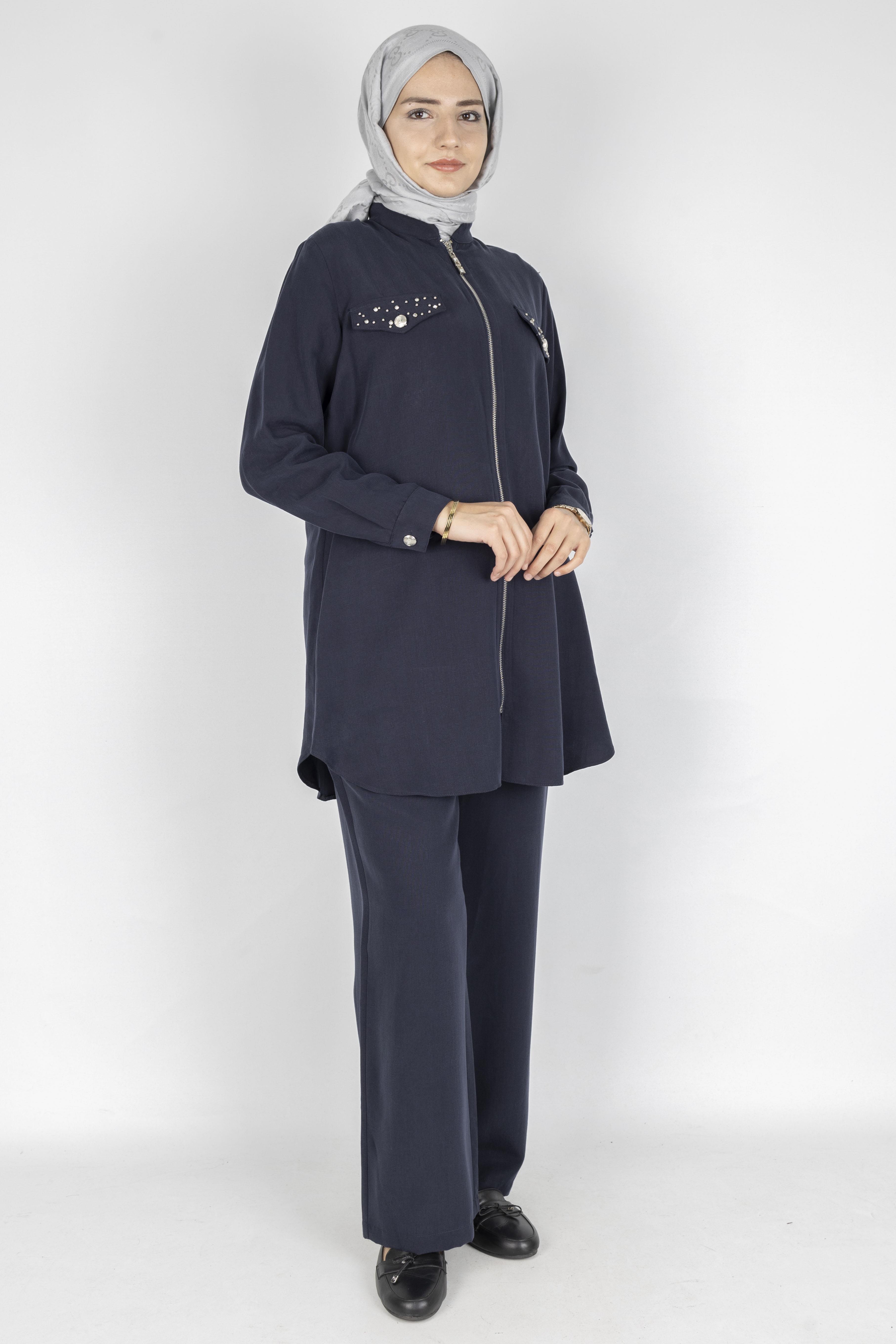 Orhan Store Taş Kapak Cepli Fermuarlı Takım Lacivert OTW2714