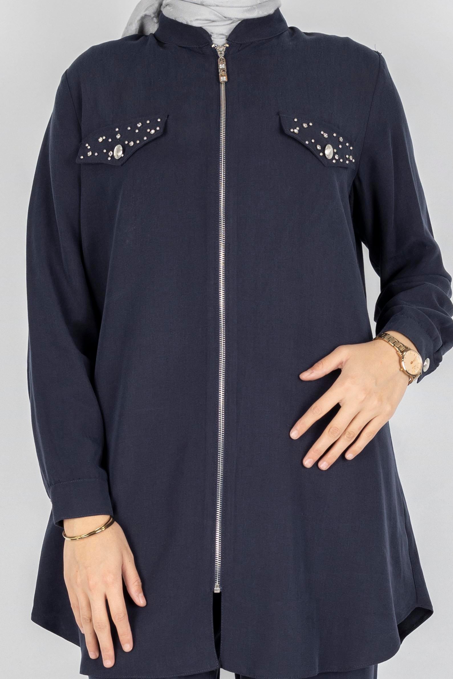 Orhan Store Taş Kapak Cepli Fermuarlı Takım Lacivert OTW2714