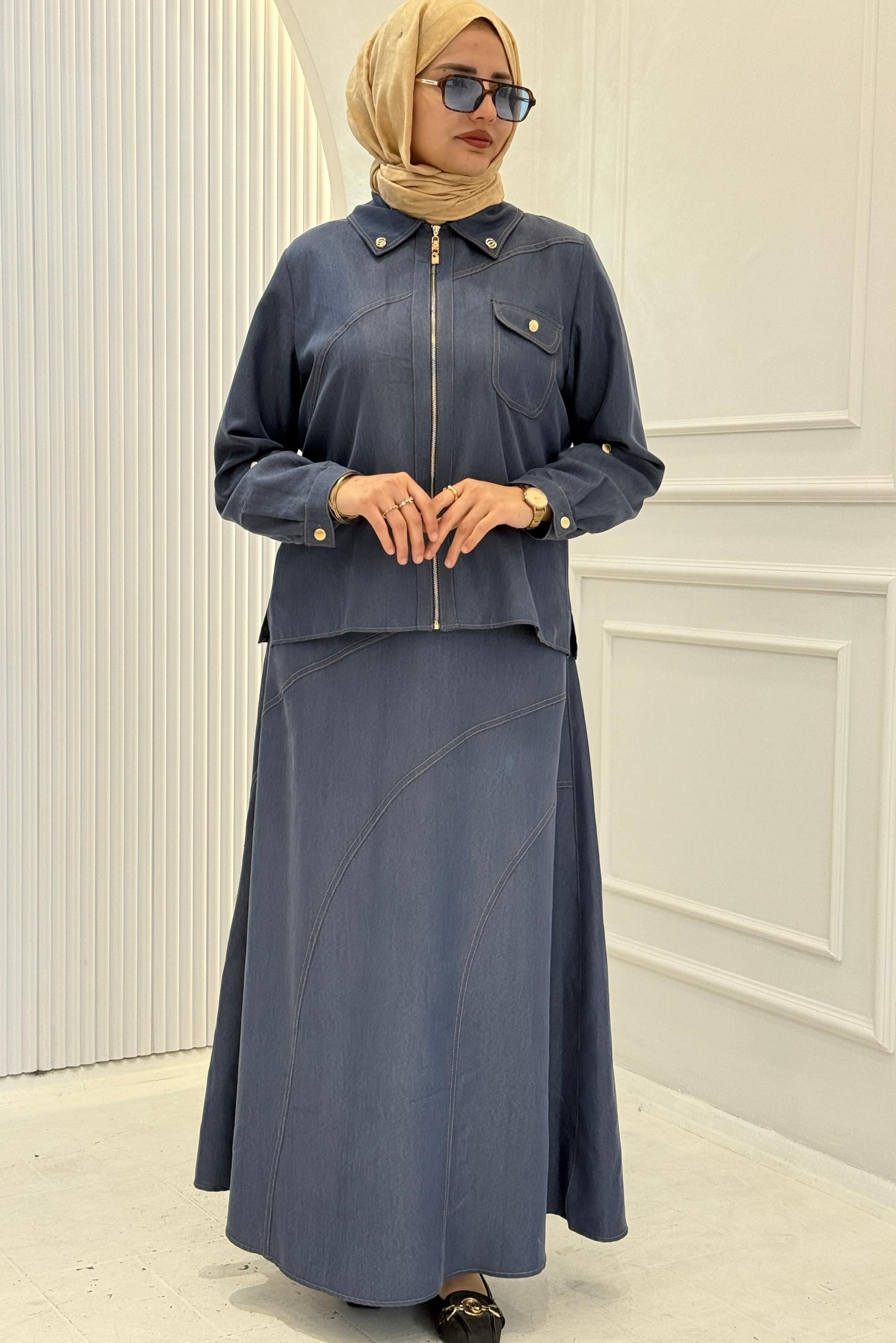 Orhan Store Tensel Kot Etekli Takım İndigo OTW2833