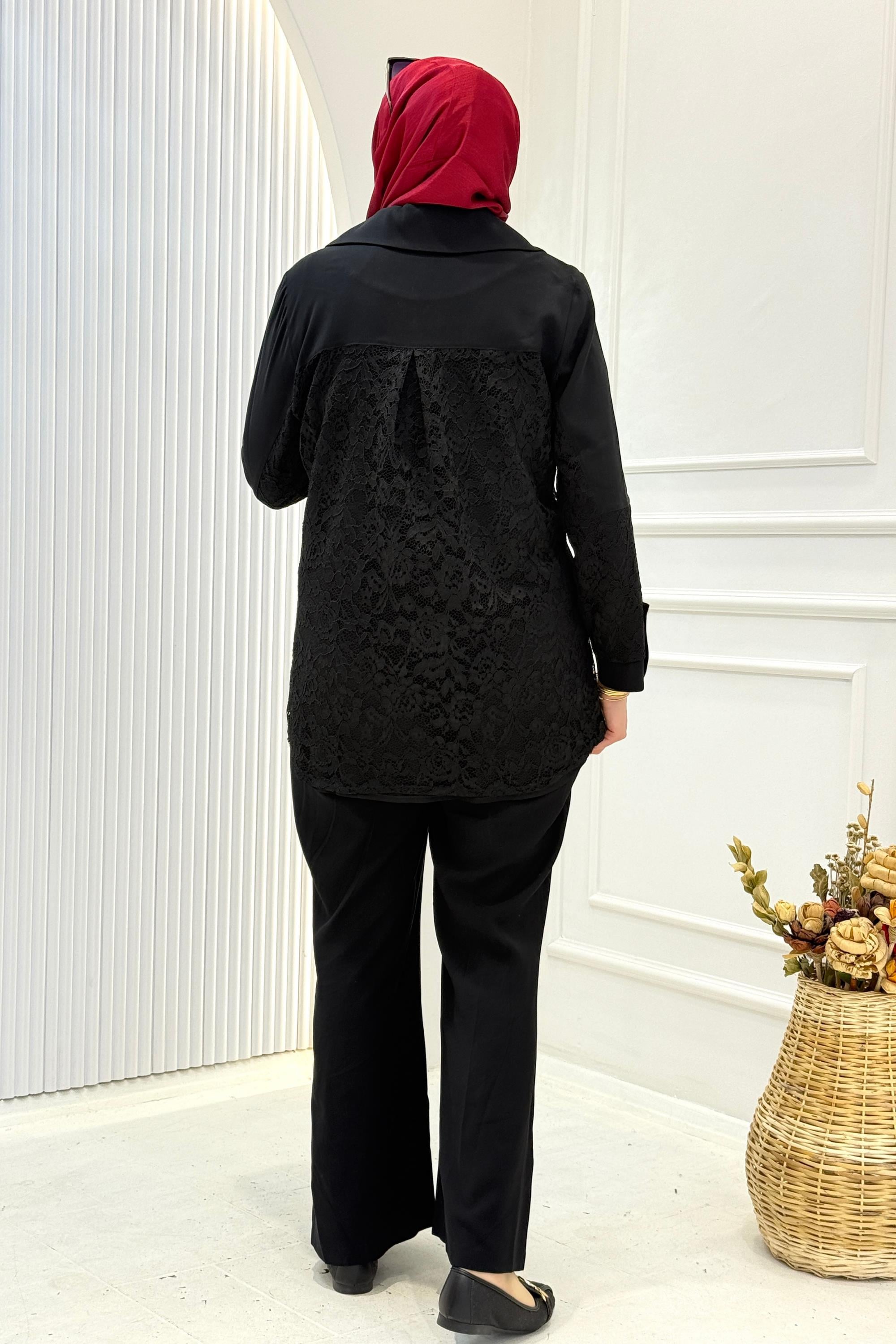 Orhan Store Tensel Kumaş Taş İşlemeli Takım Siyah OTW2755