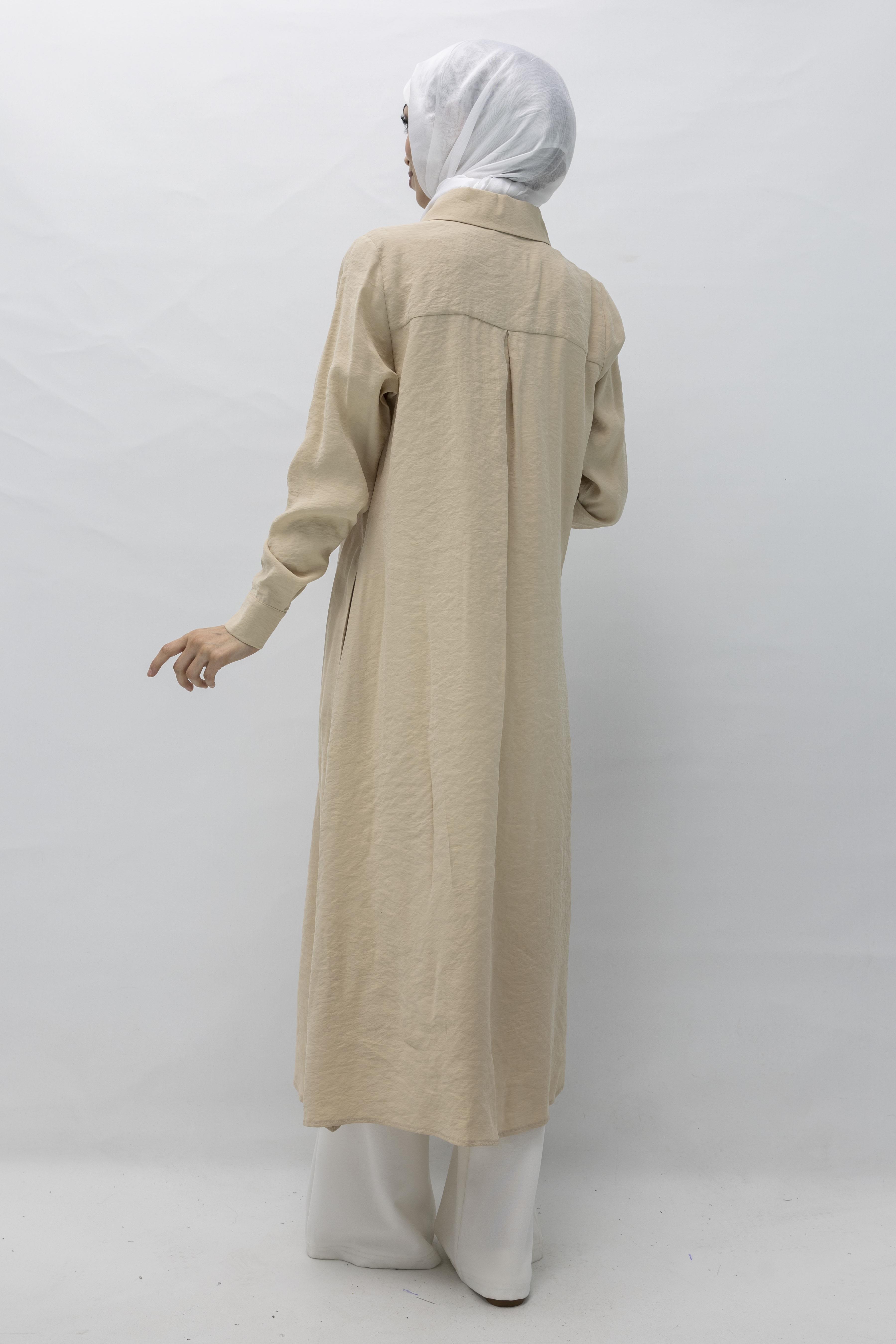 Orhan Store Tensel Uzun Gömlek Bej OTW1274