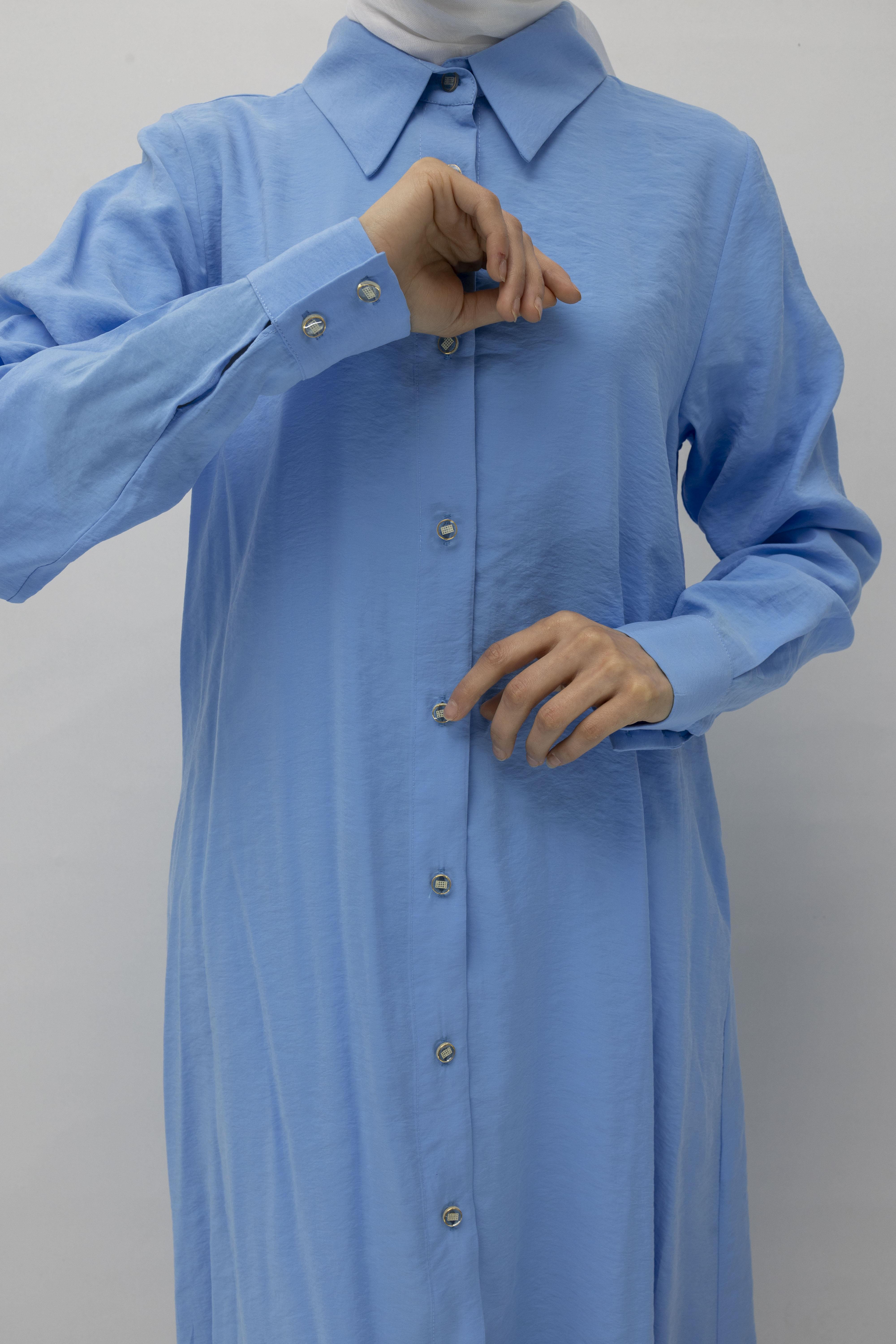 Orhan Store Tensel Uzun Gömlek Mavi OTW1274