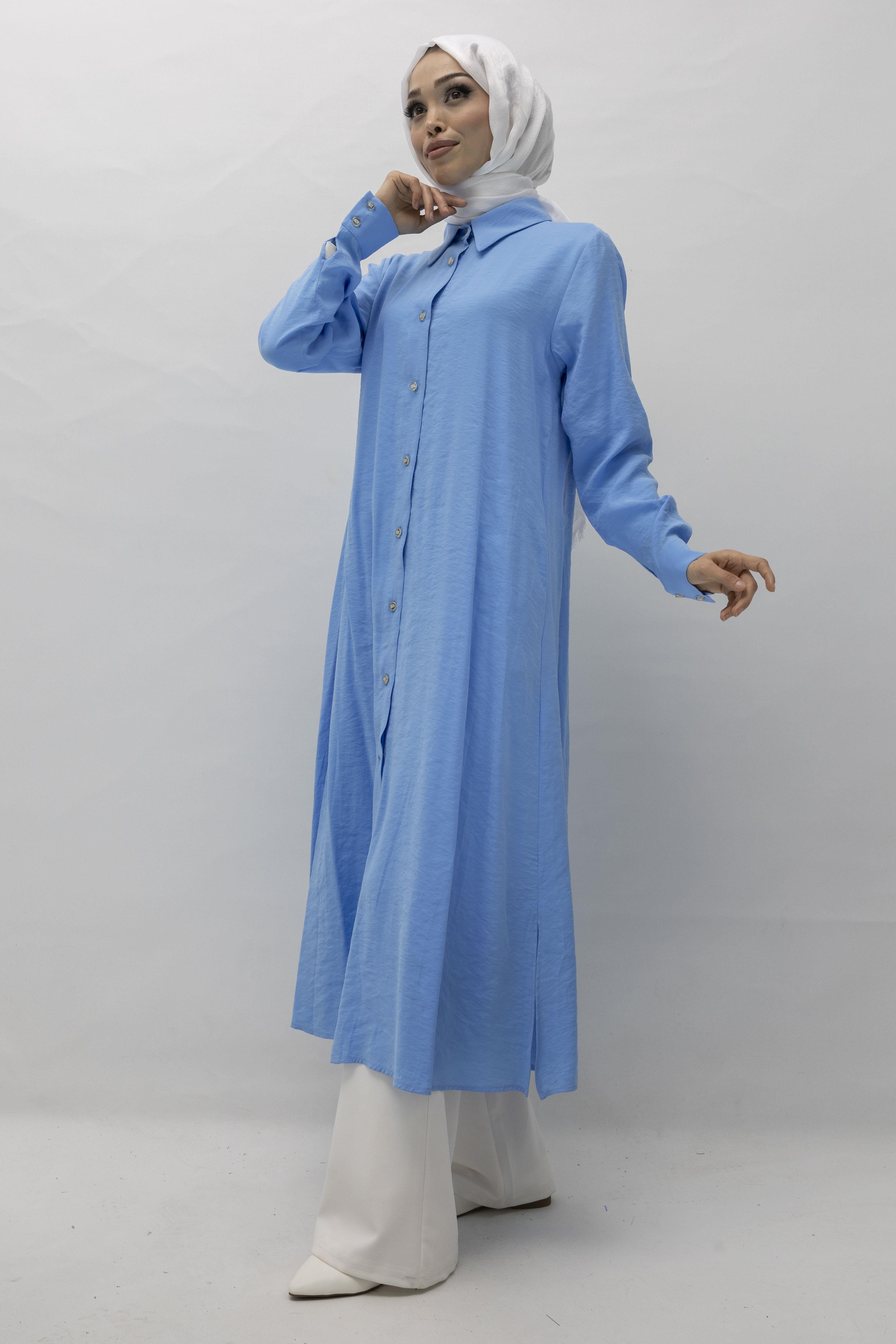 Orhan Store Tensel Uzun Gömlek Mavi OTW1274