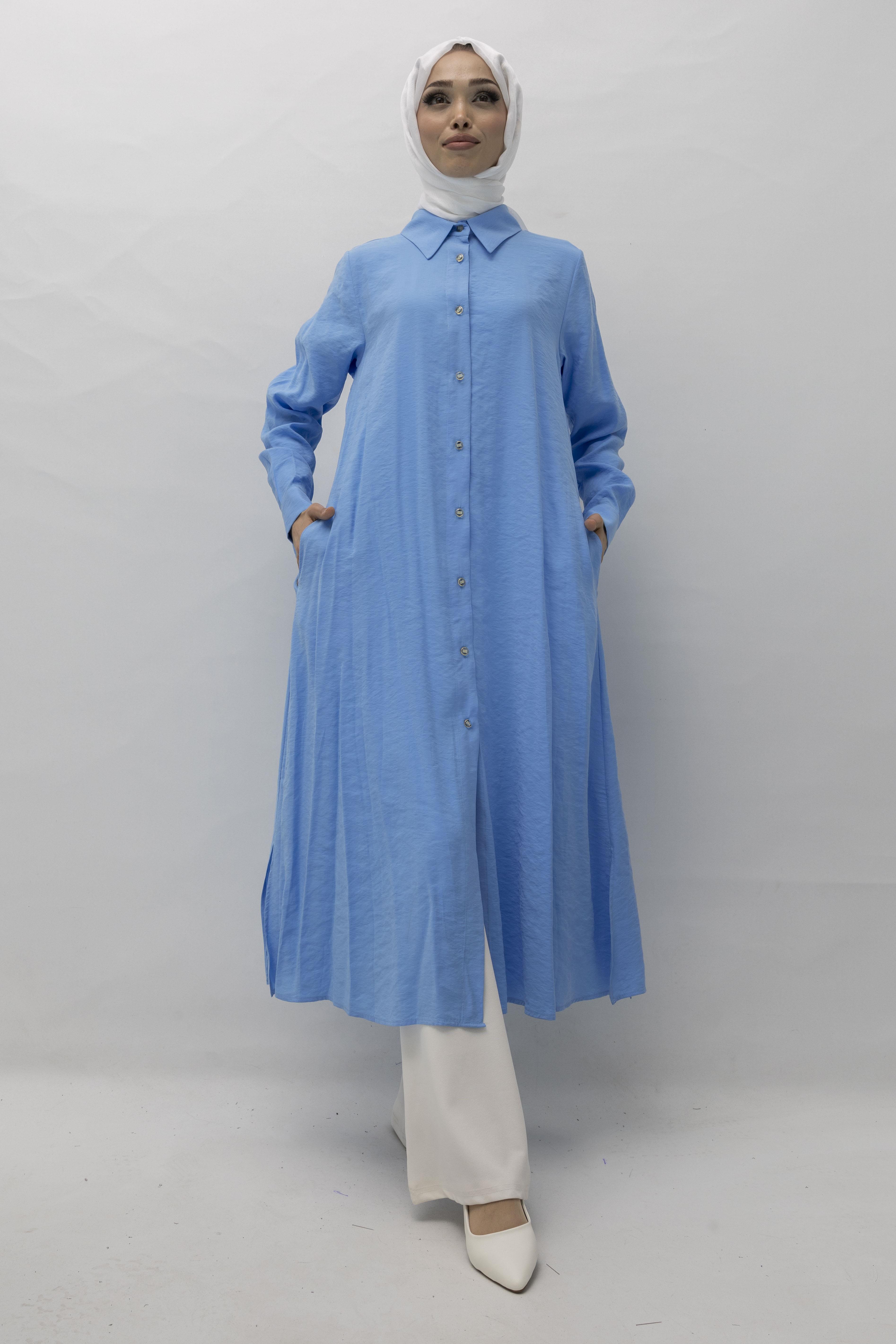 Orhan Store Tensel Uzun Gömlek Mavi OTW1274