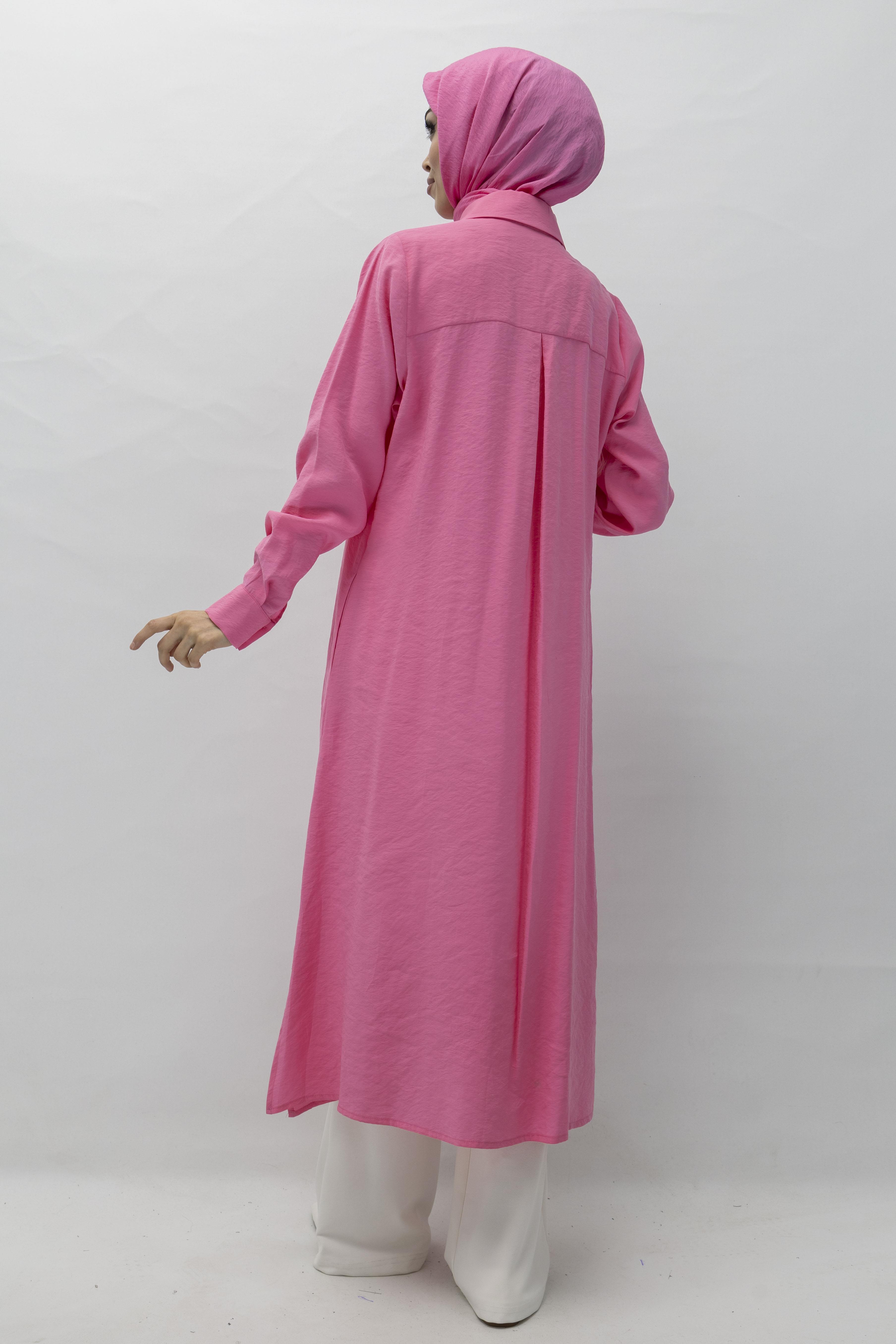 Orhan Store Tensel Uzun Gömlek Pembe OTW1274