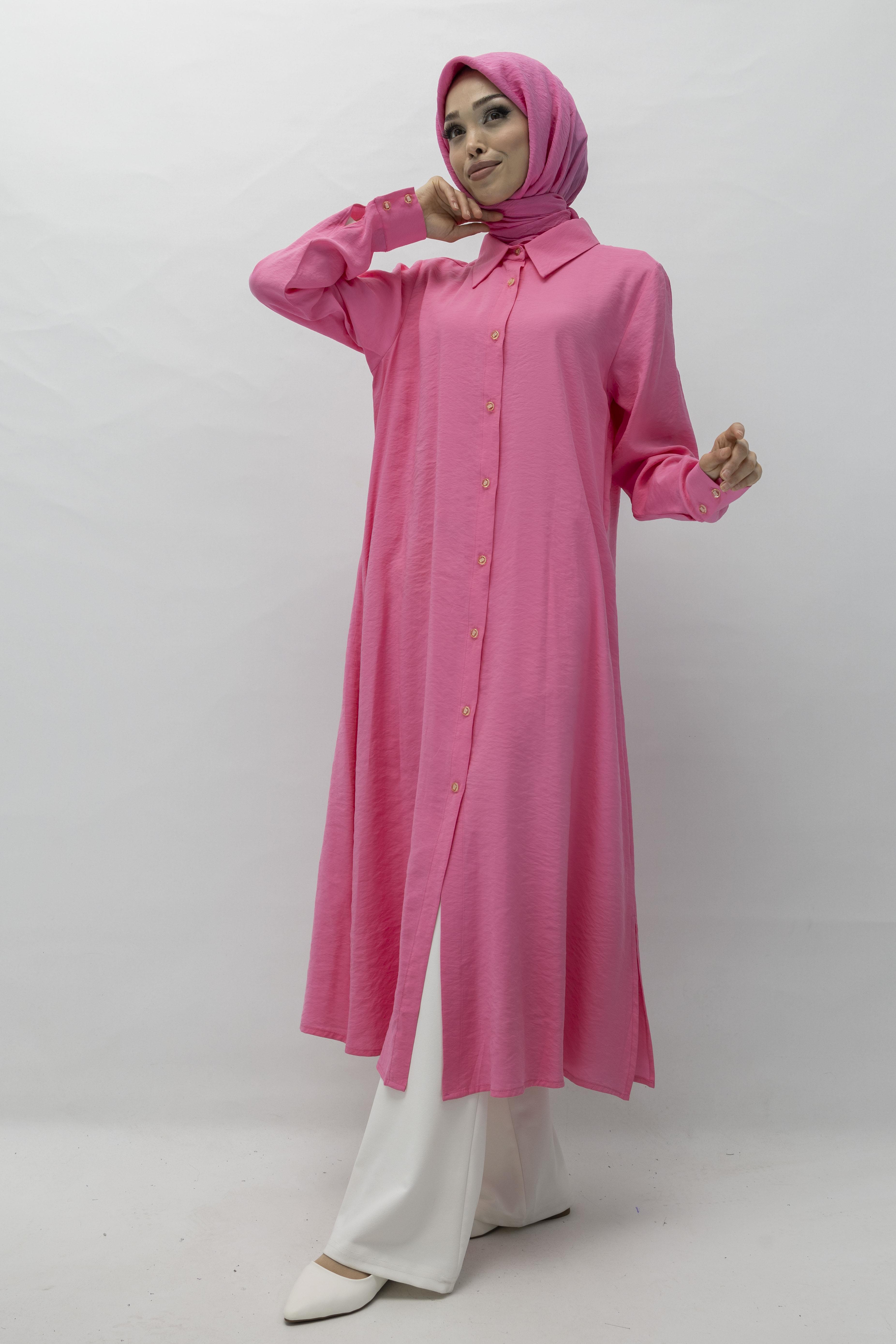 Orhan Store Tensel Uzun Gömlek Pembe OTW1274