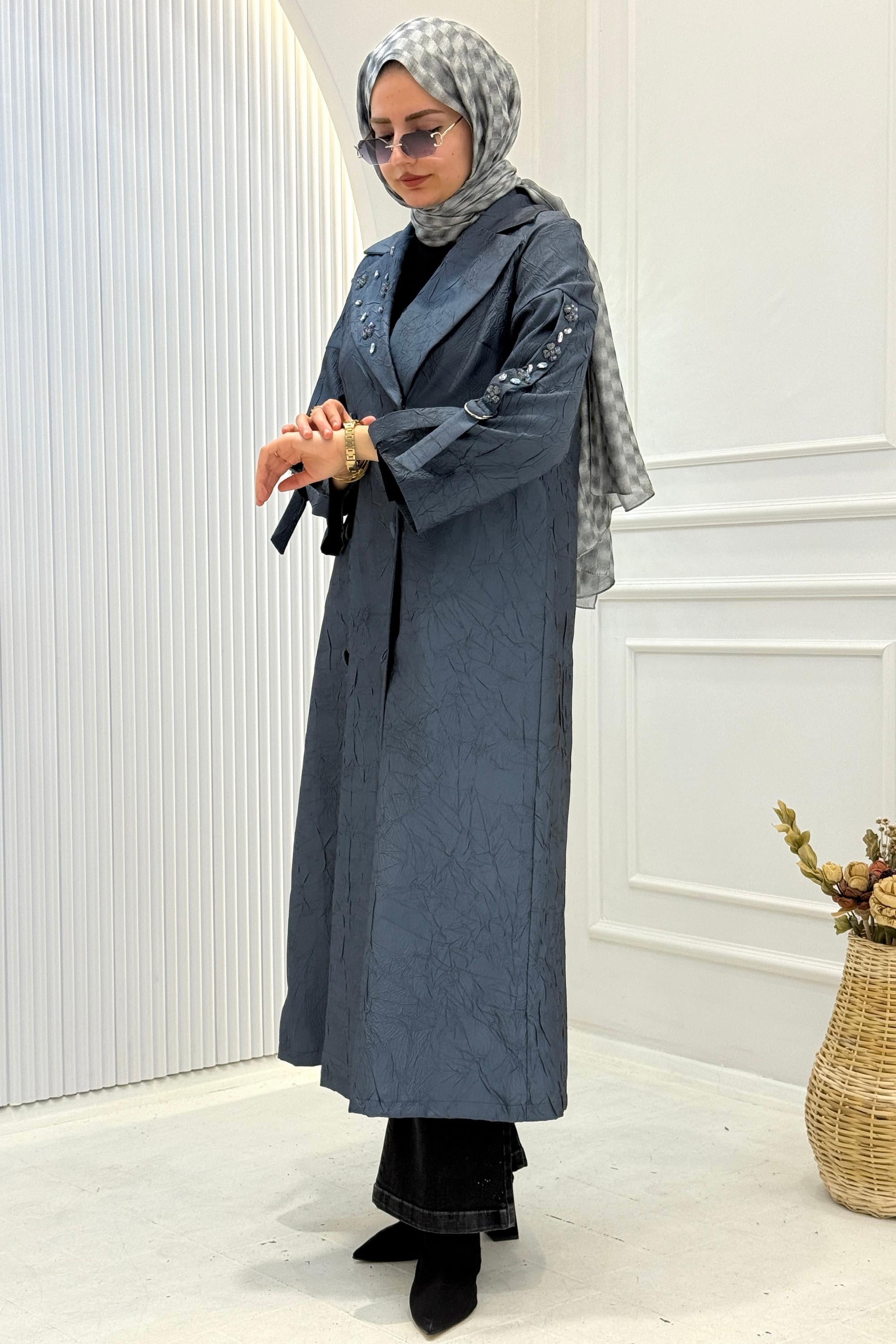 Orhan Store Yaka Taş İşlemeli Jakar Kap İndigo OTW1612