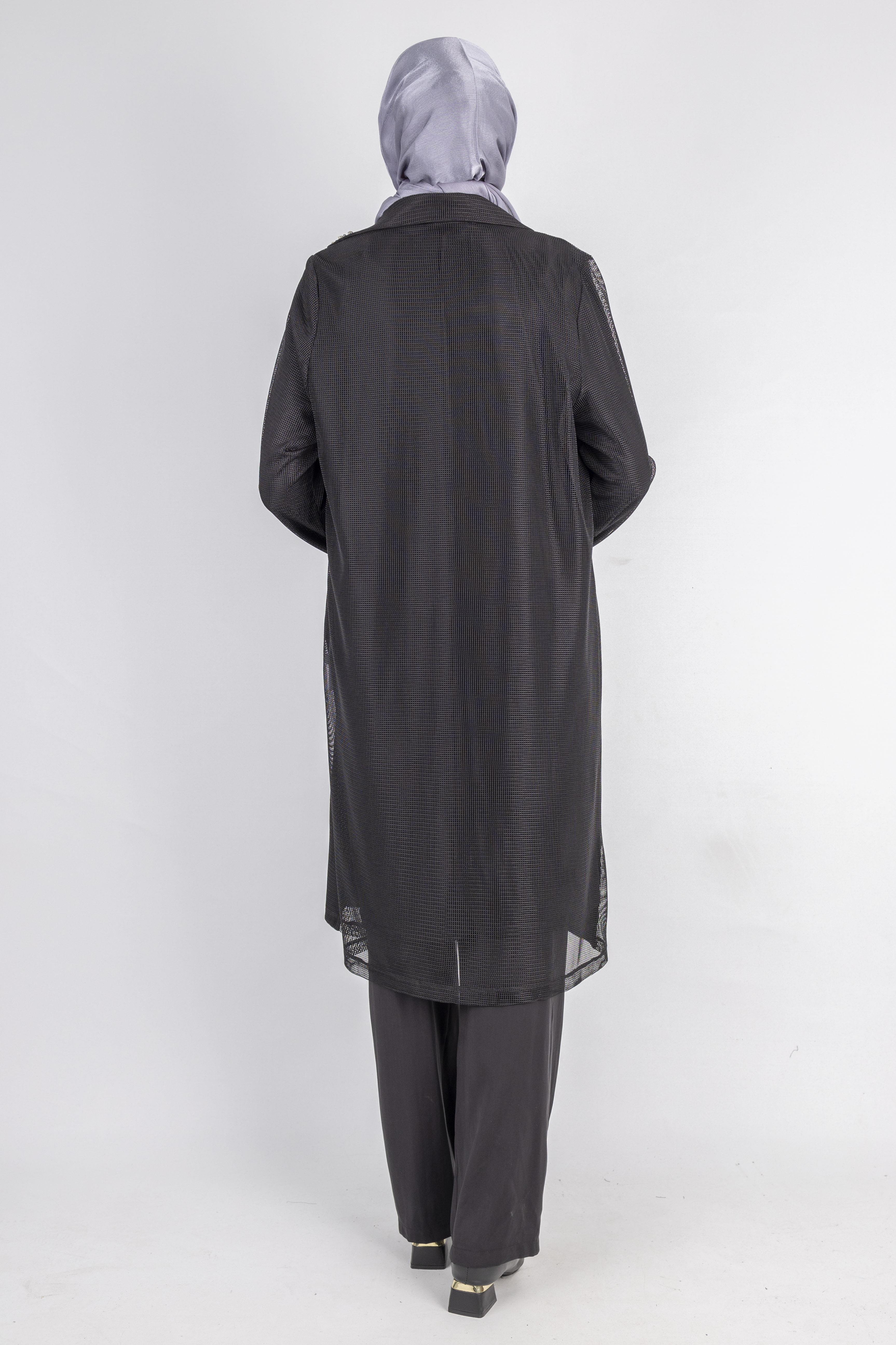 Ottoman Büyük Beden içlik ve File Kimono Takım Siyah OTW4242