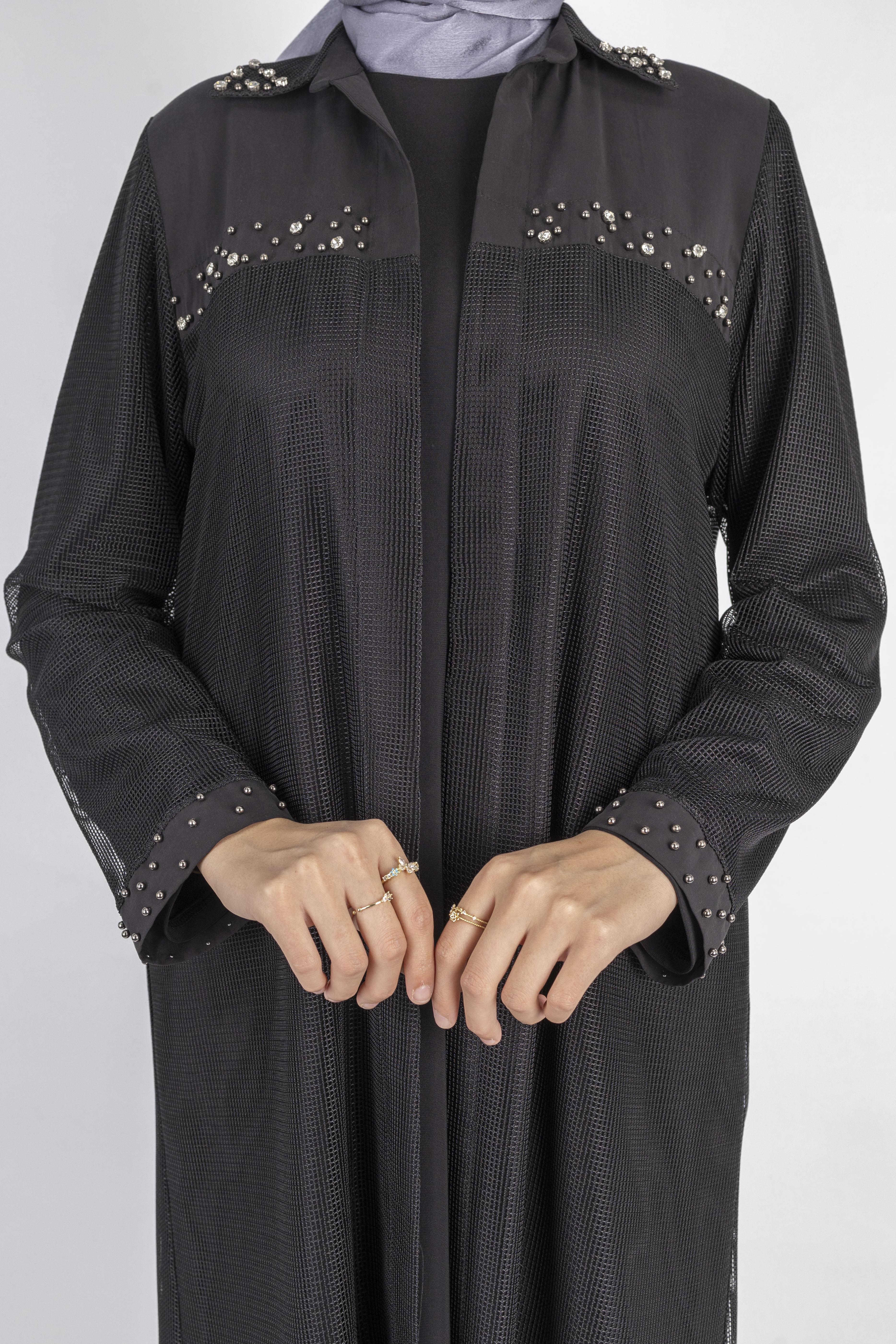 Ottoman Büyük Beden içlik ve File Kimono Takım Siyah OTW4242