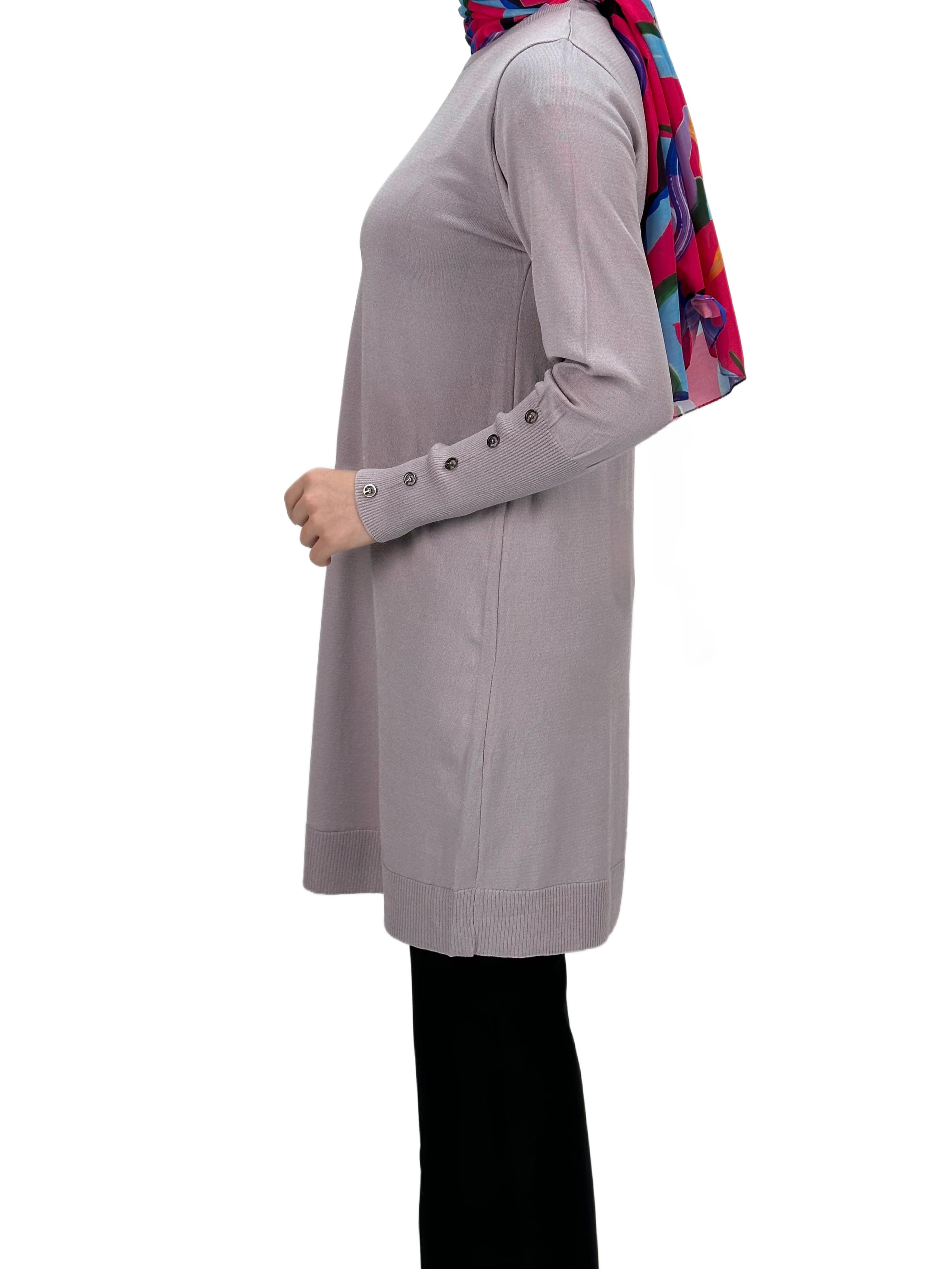 OTW2769-2 Kolları Düğmeli Merserize Triko Tunik Pudra