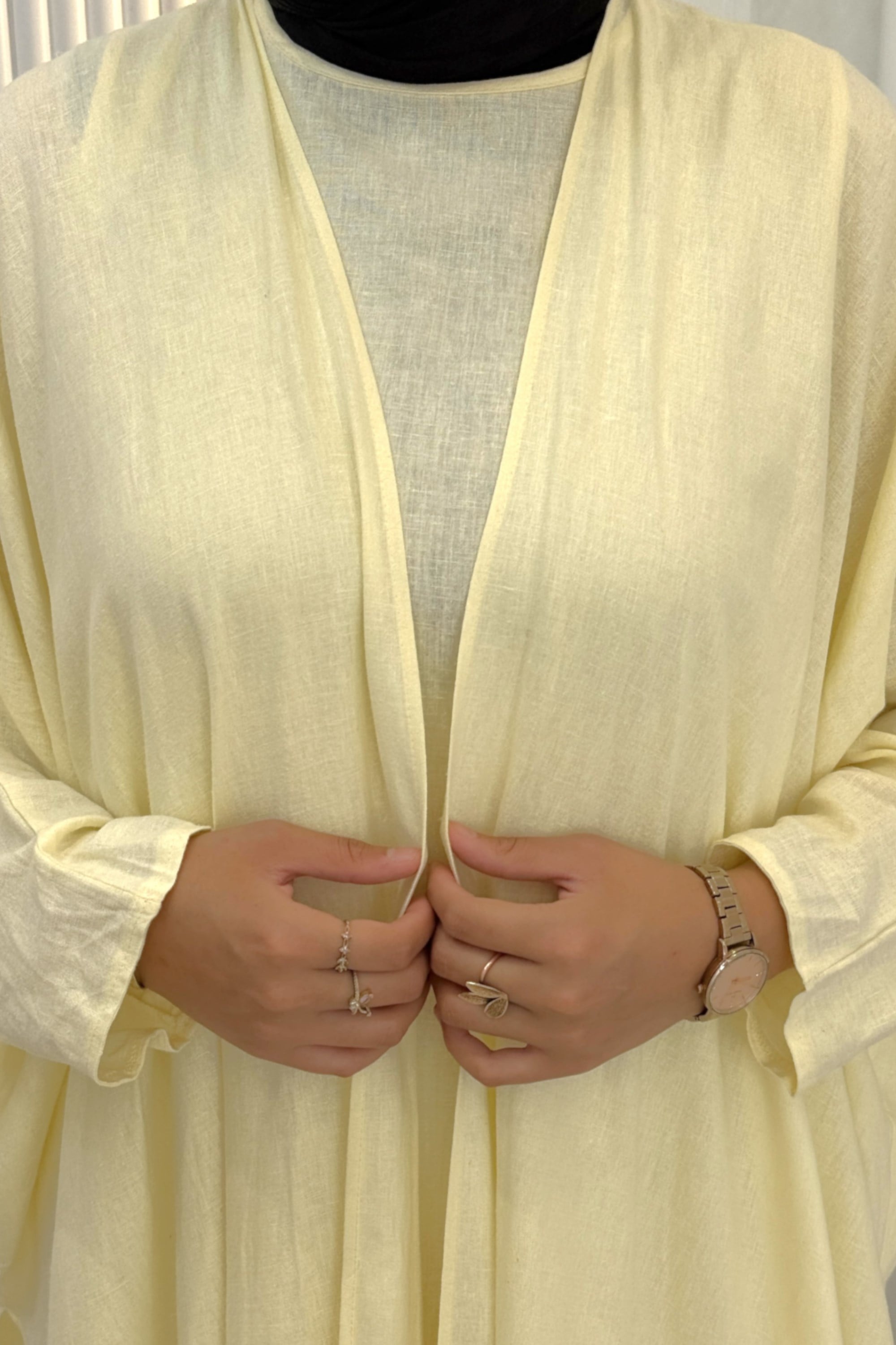 Oversize Tesettür Abaya Takım Sarı OTW9835