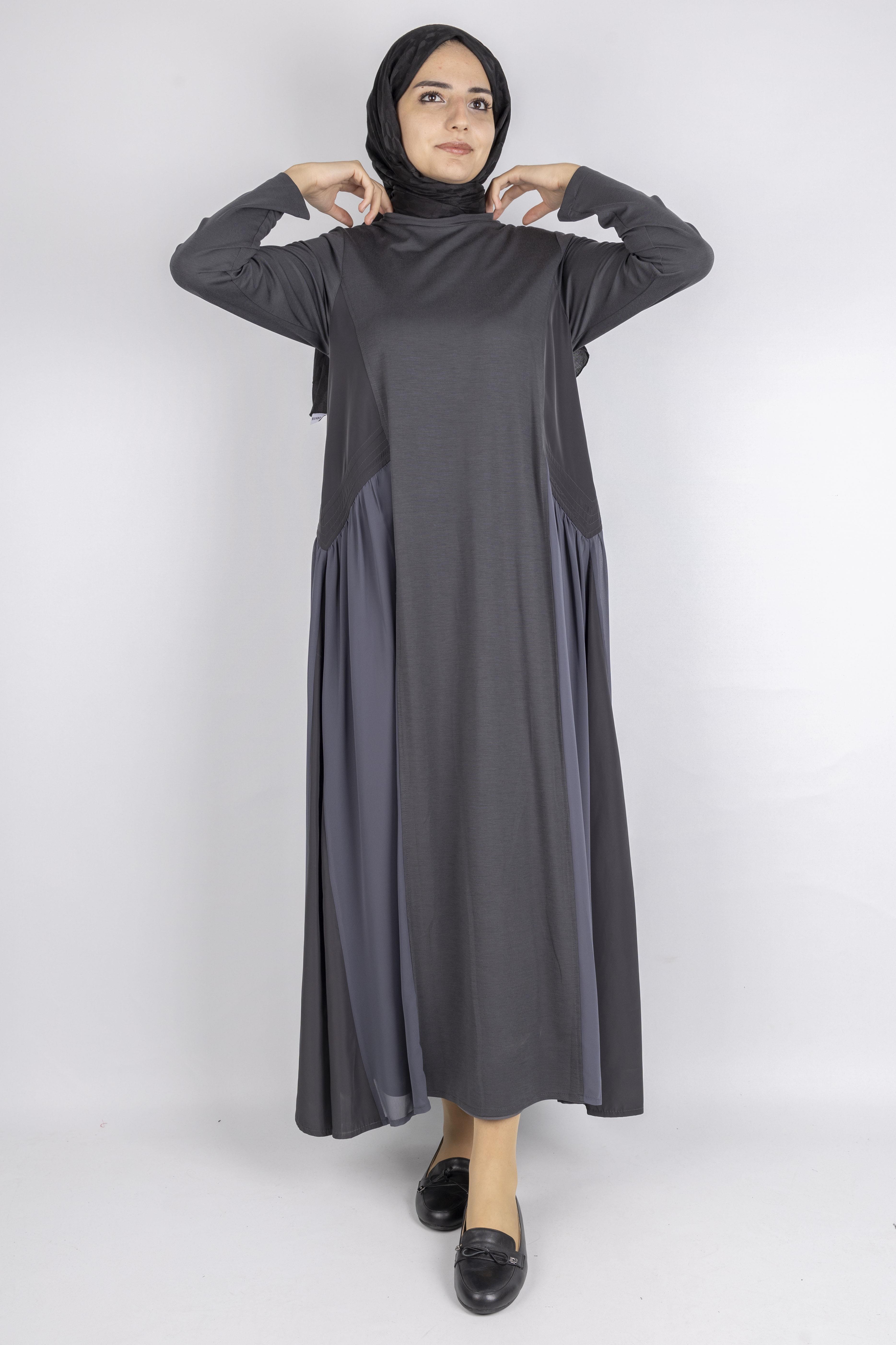 Paraşüt Kumaş Detaylı Çelik Örme Elbise Antrasit OTW25162