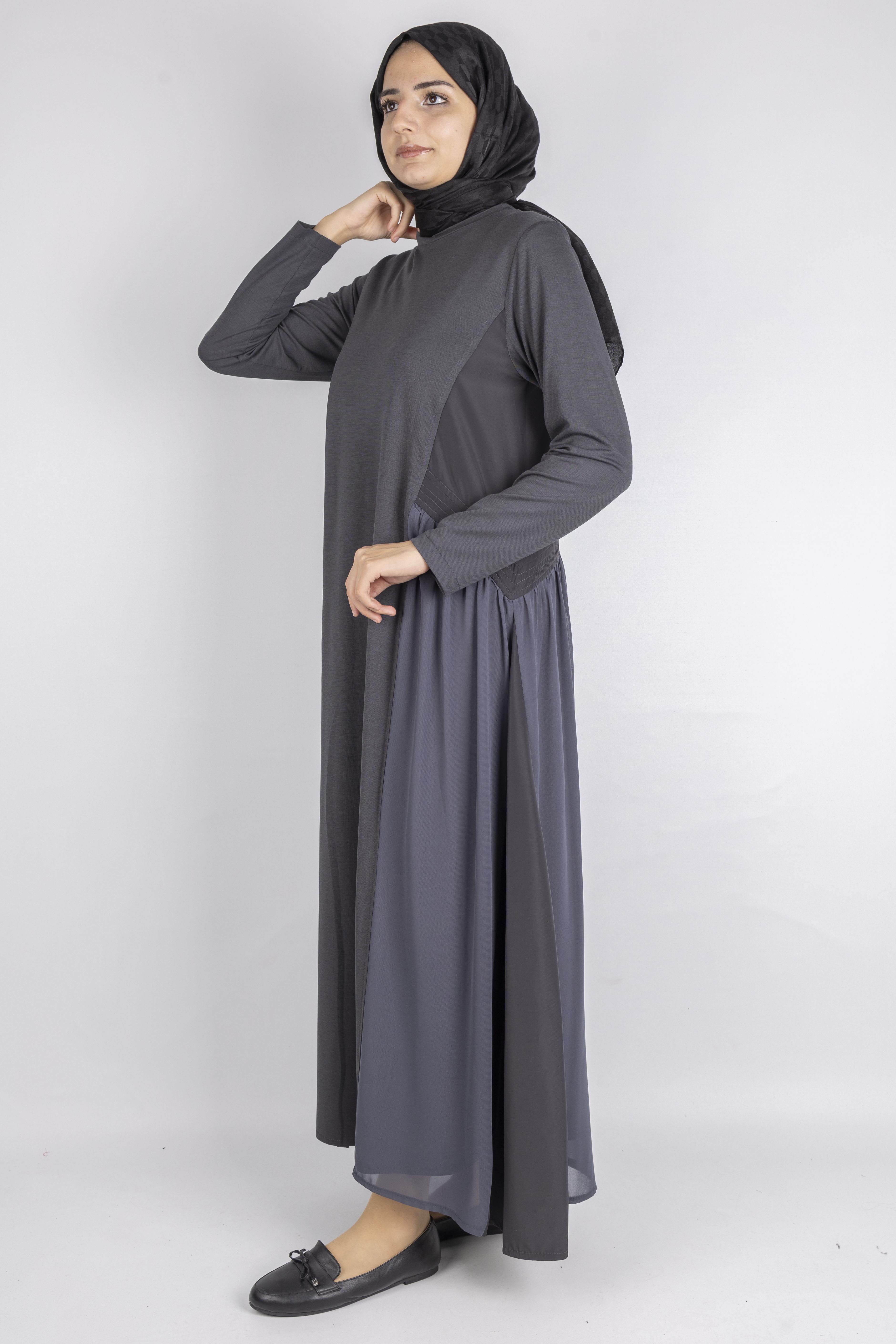 Paraşüt Kumaş Detaylı Çelik Örme Elbise Antrasit OTW25162