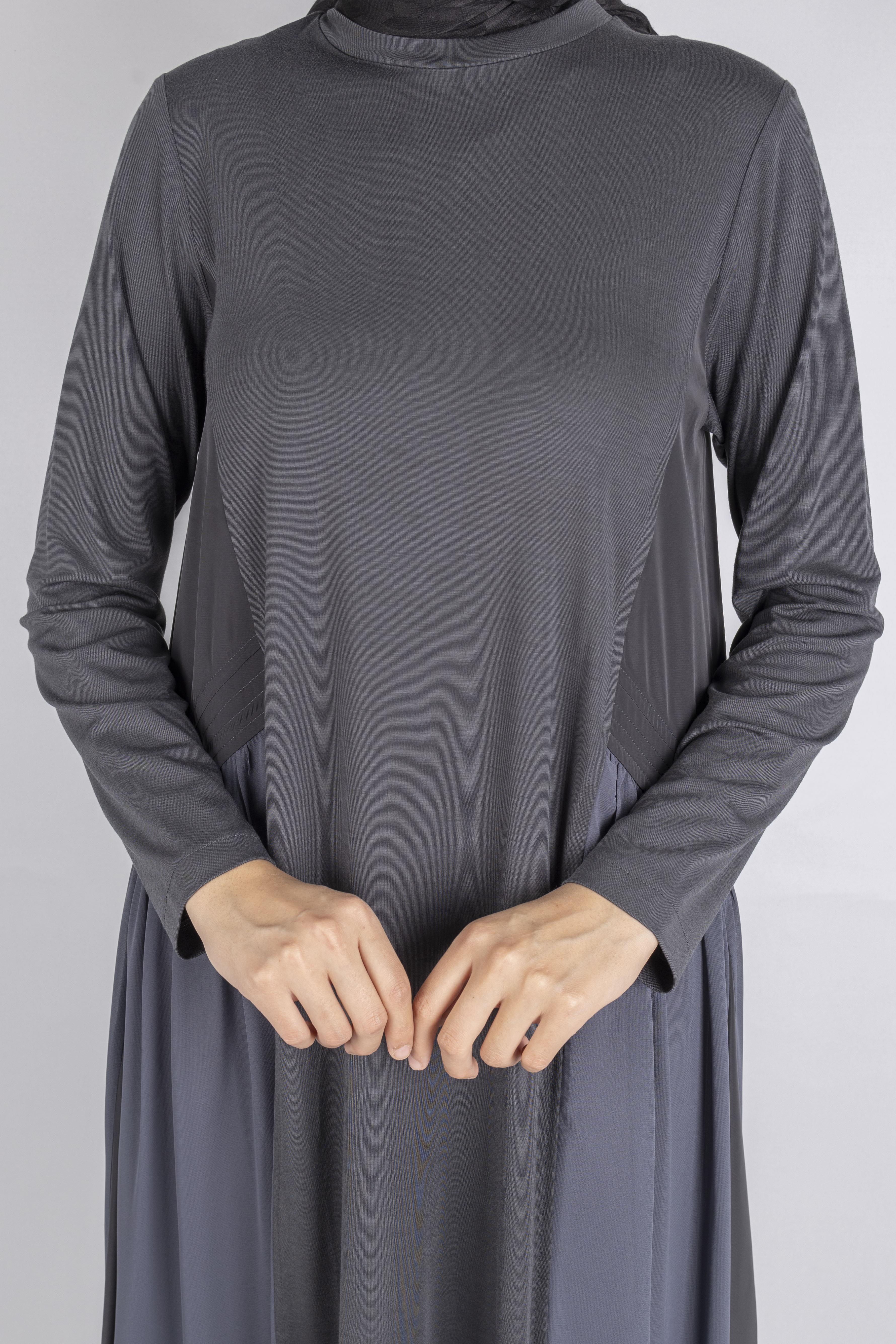 Paraşüt Kumaş Detaylı Çelik Örme Elbise Antrasit OTW25162