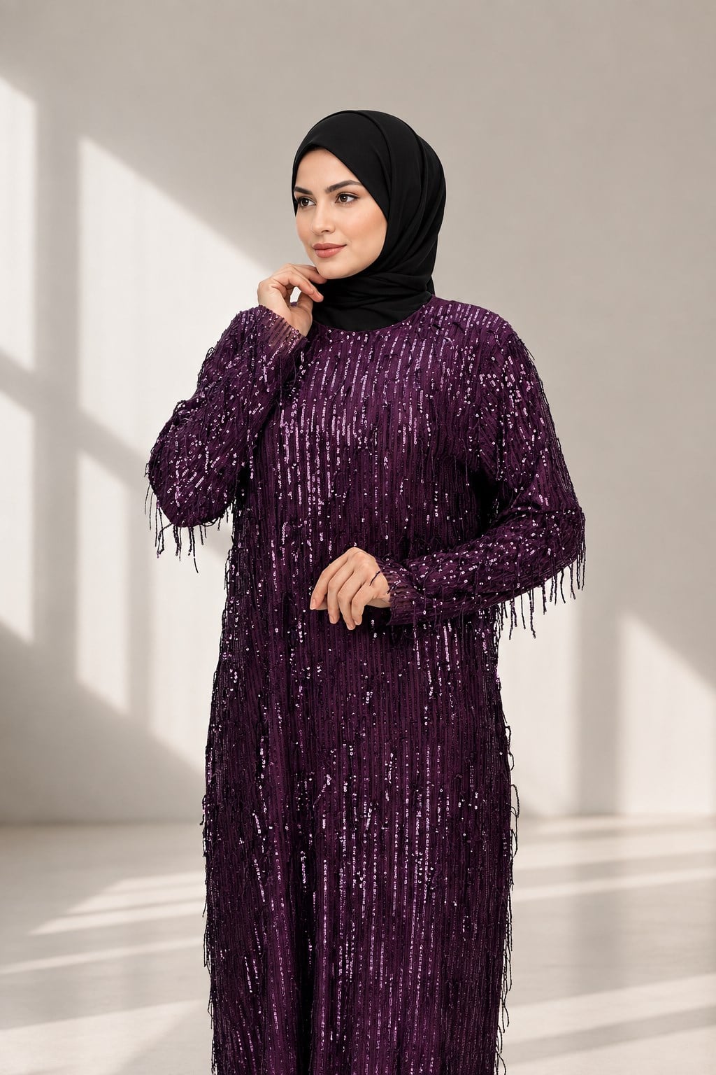Pullu Abiye Elbise Mor OTW4475