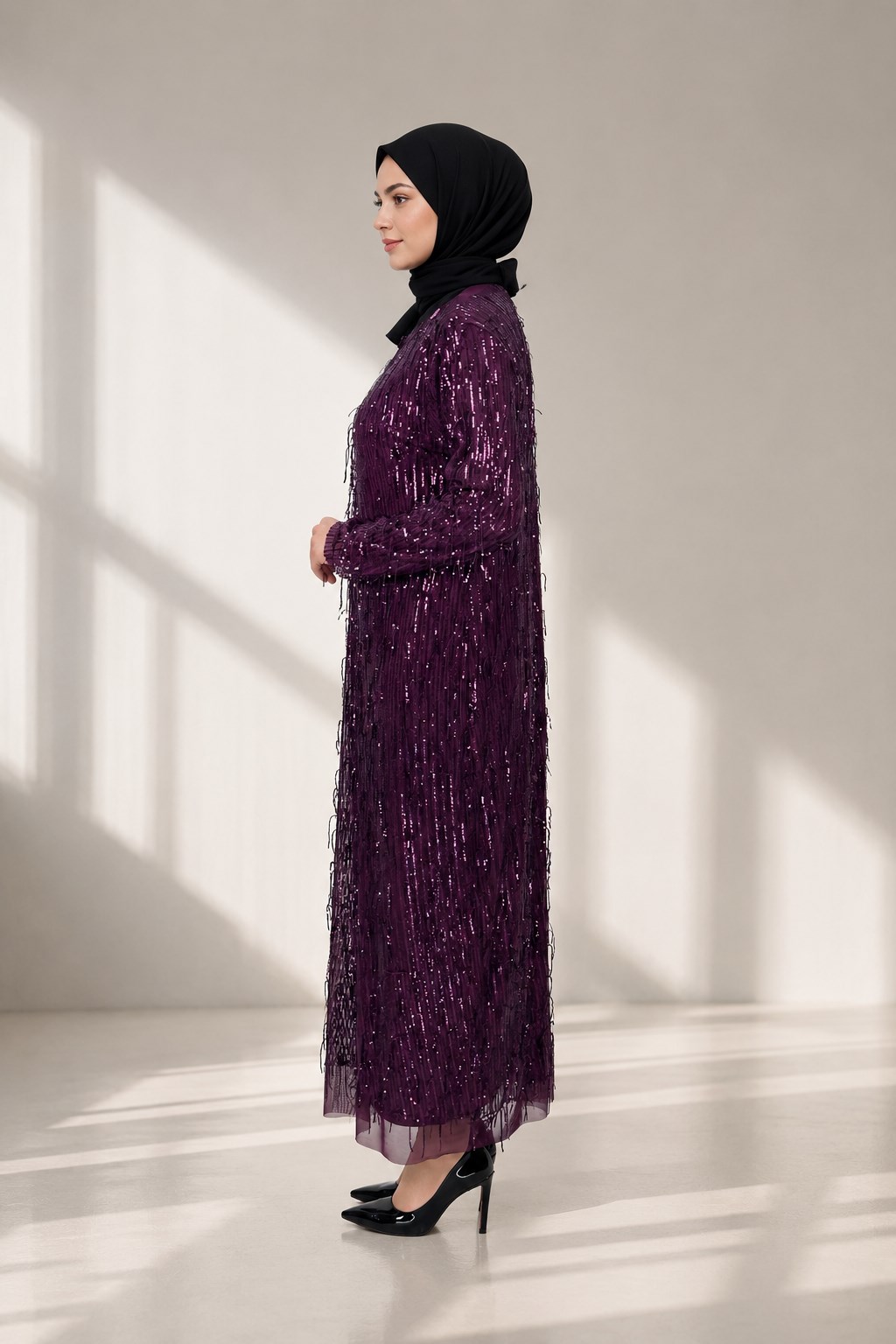Pullu Abiye Elbise Mor OTW4475