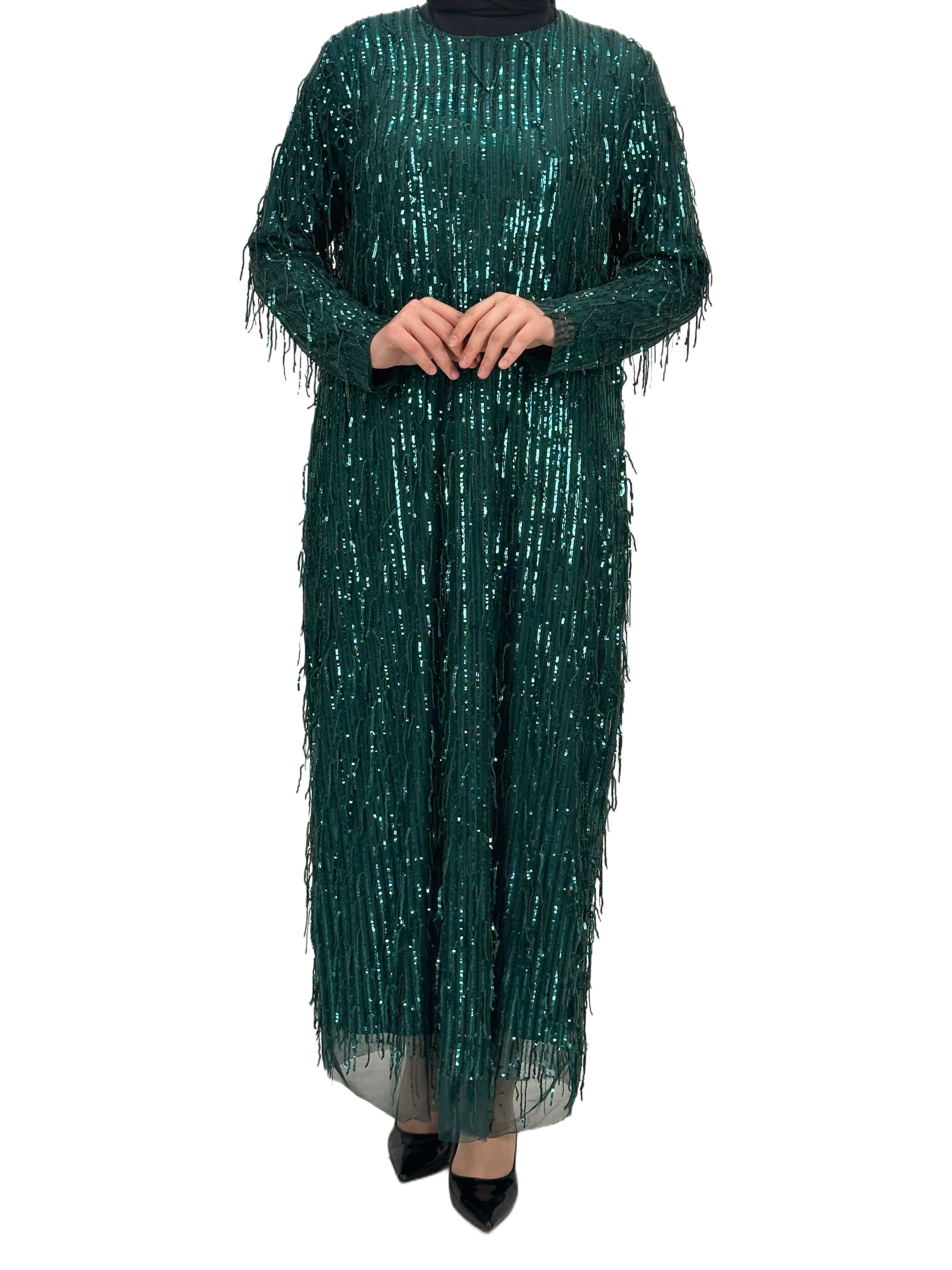 Pullu Abiye Elbise Zümrüt OTW4475